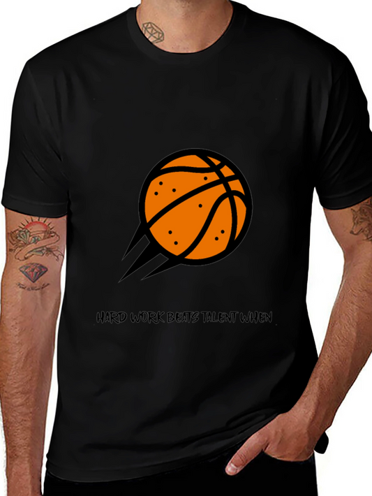 Motivational Basketball Graphic Tee - Hard Work Beats Talent