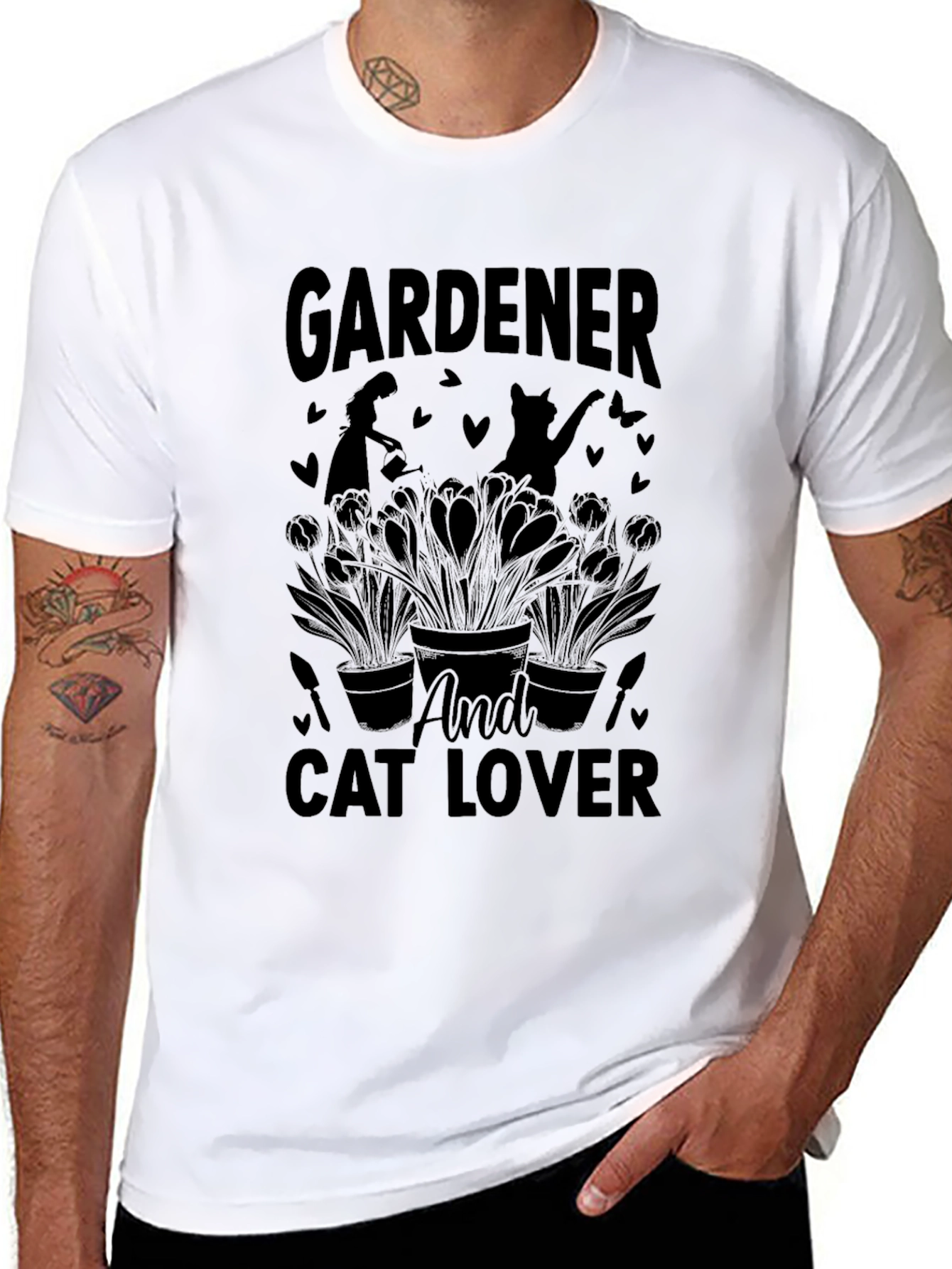 Gardener and Cat Lover Graphic Tee - Black