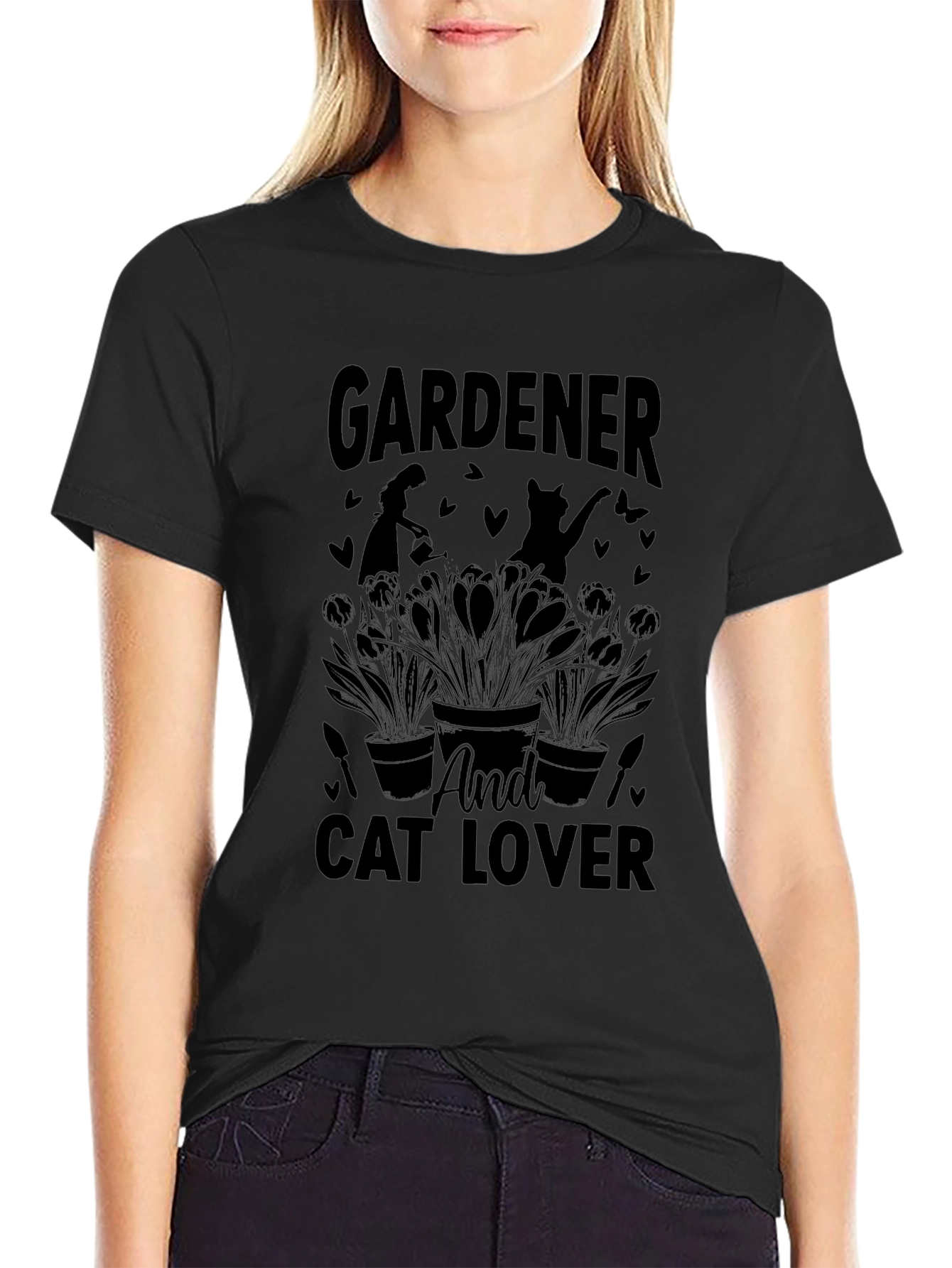 Gardener and Cat Lover Graphic Tee - Black