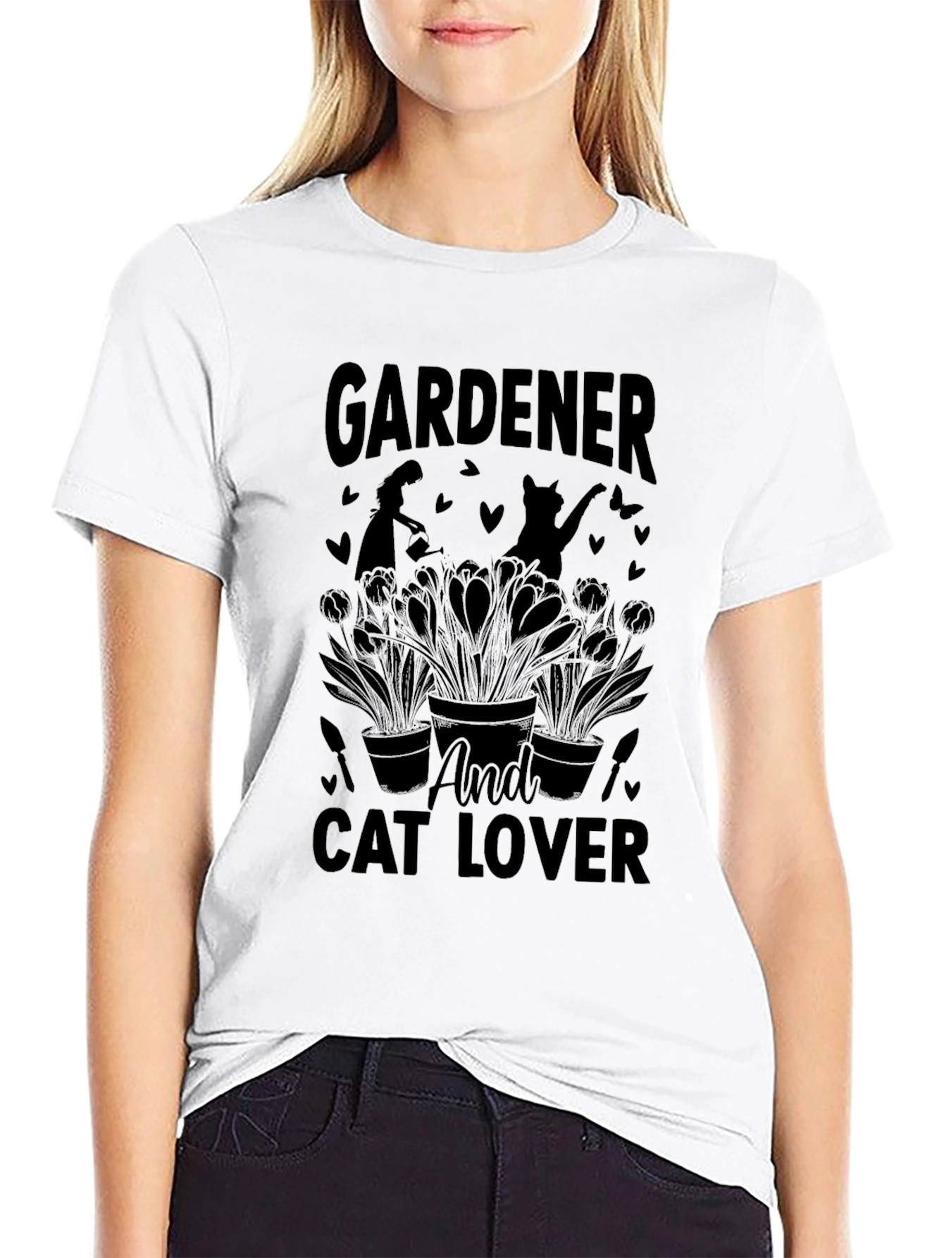 Gardener and Cat Lover Graphic Tee - Black