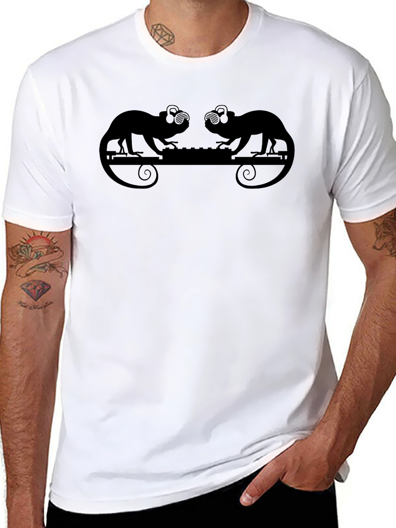 DJ Chameleon Graphic Tee - Cool Black T-Shirt
