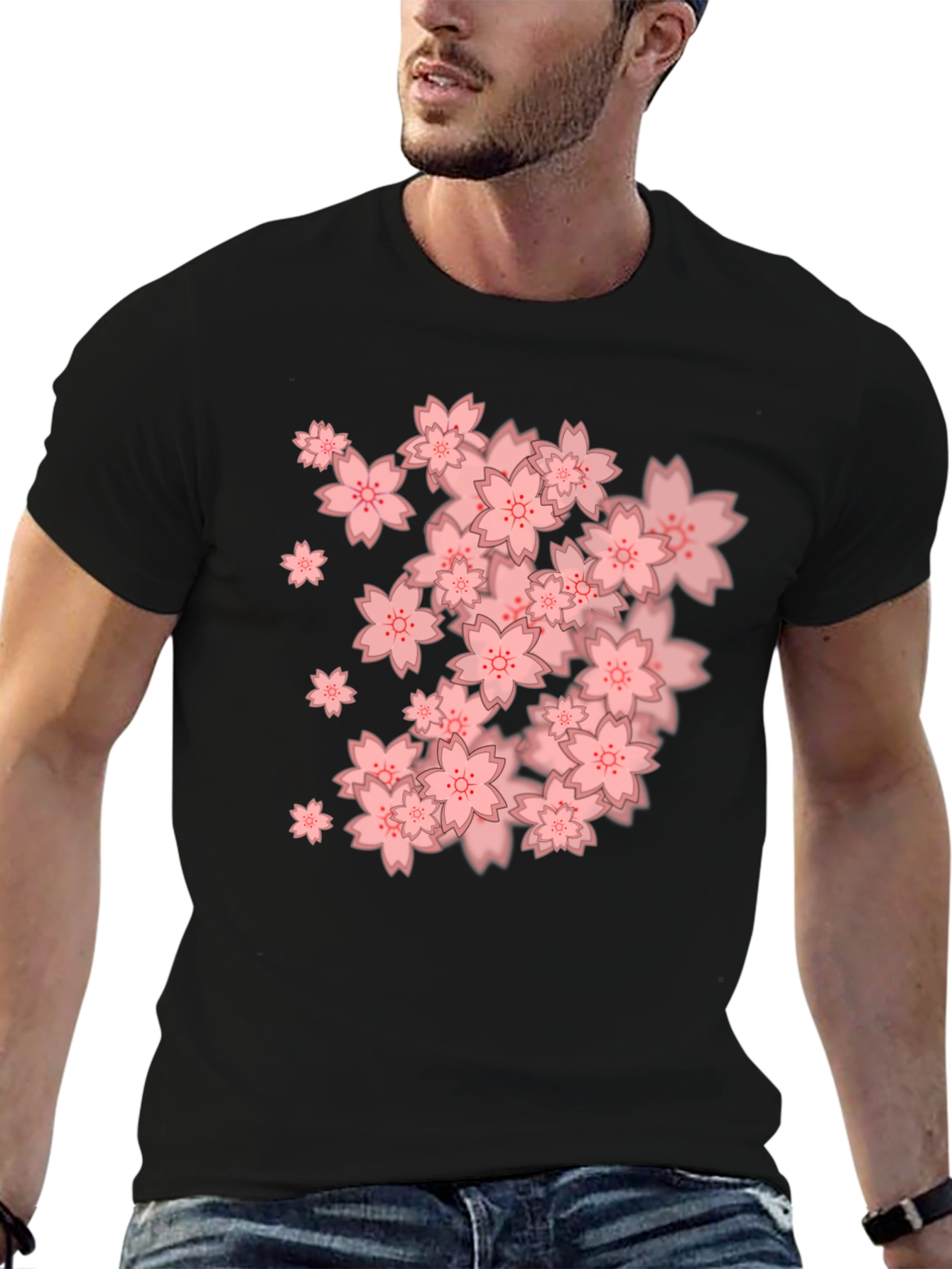 Sakura Blossom Graphic Tee - Black Cotton Blend