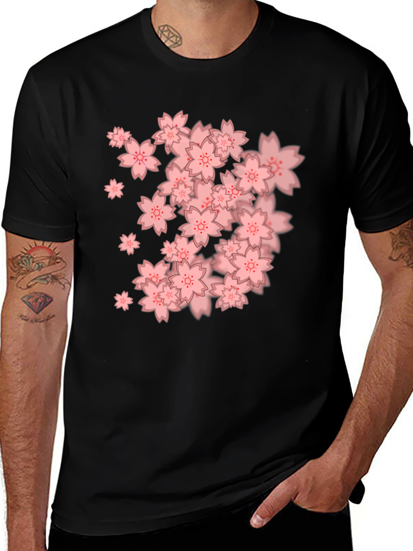 Sakura Blossom Graphic Tee - Black Cotton Blend