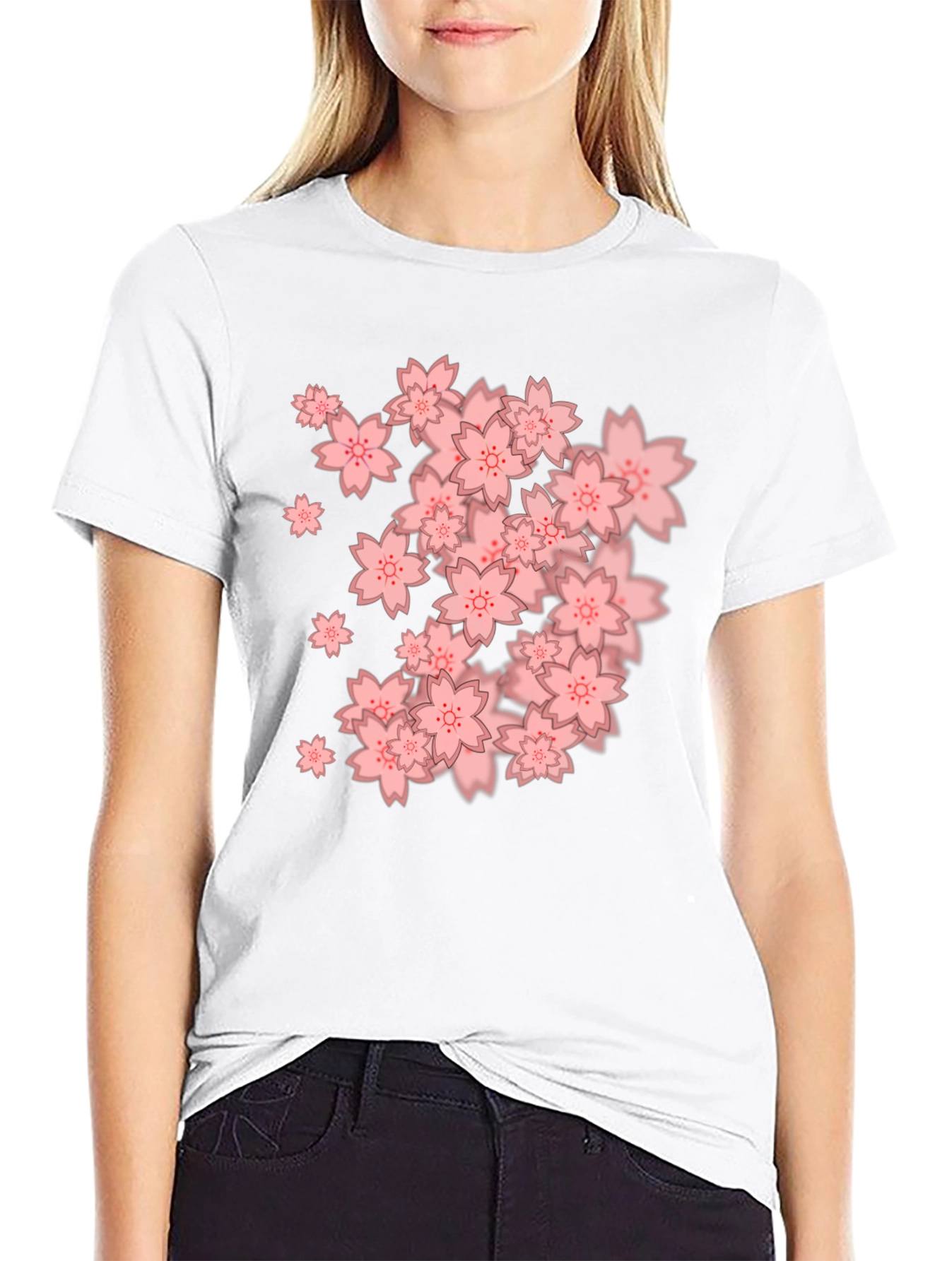 Sakura Blossom Graphic Tee - Black Cotton Blend