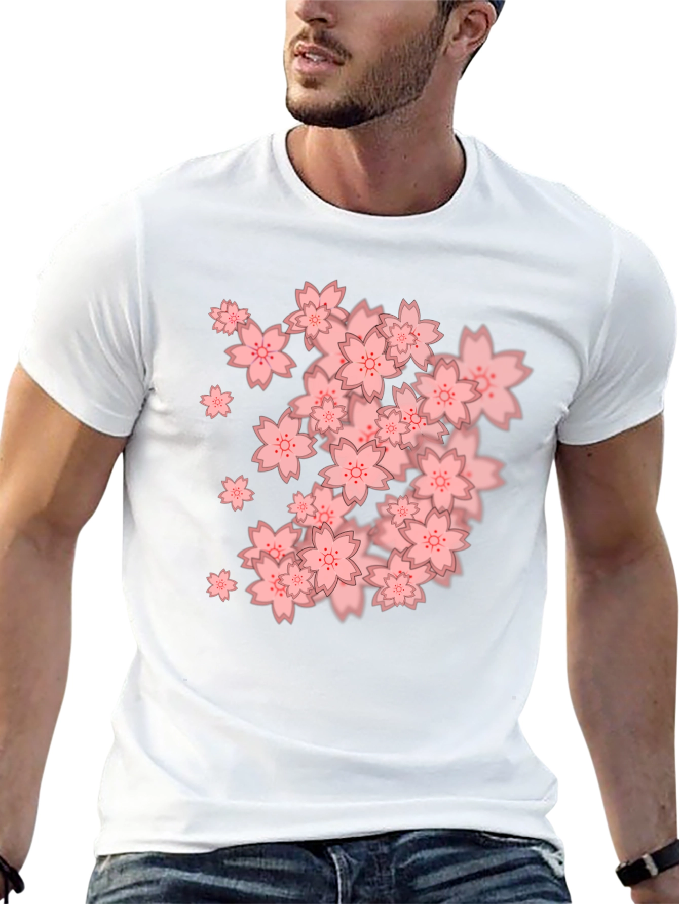 Sakura Blossom Graphic Tee - Black Cotton Blend