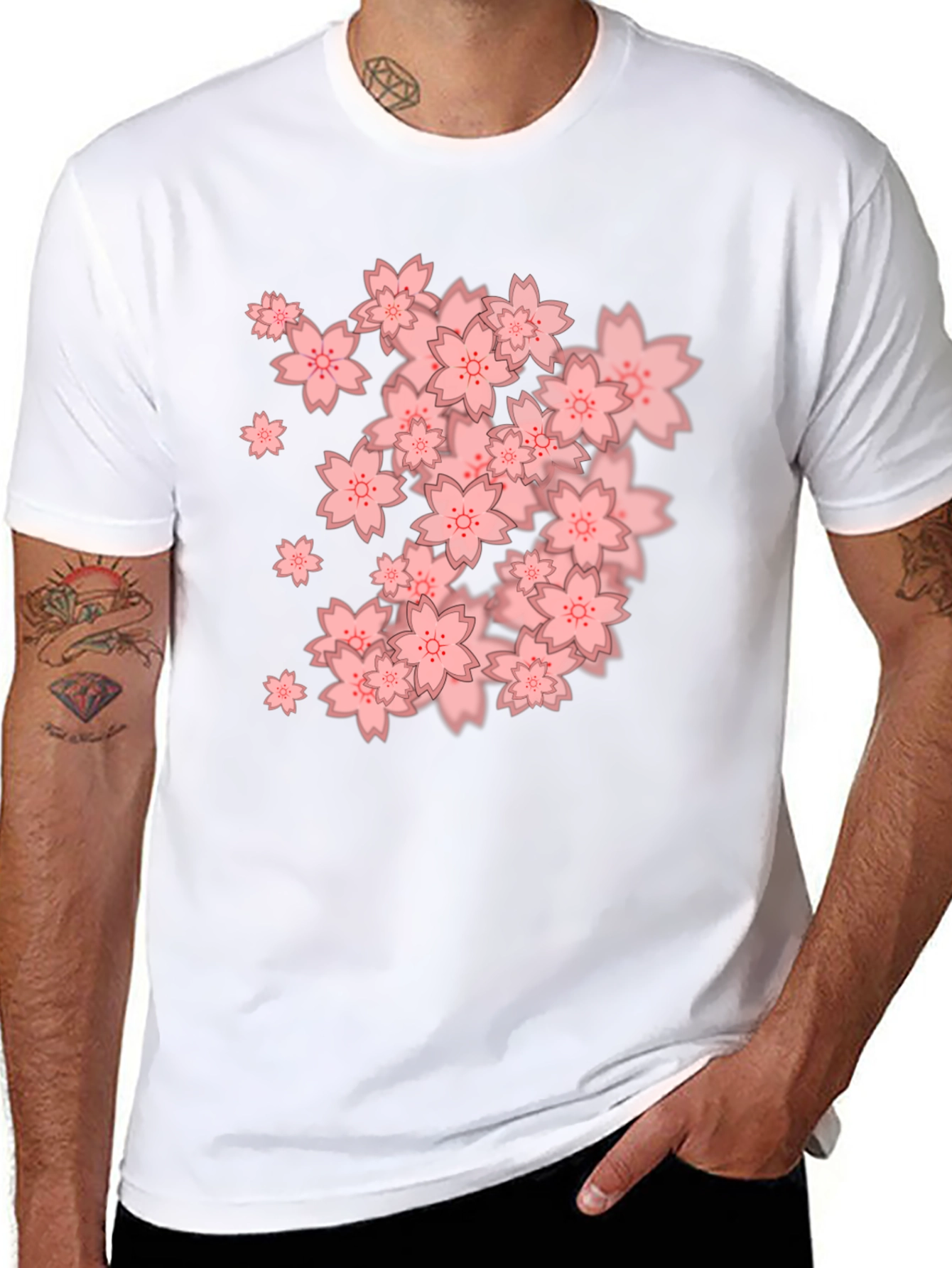 Sakura Blossom Graphic Tee - Black Cotton Blend