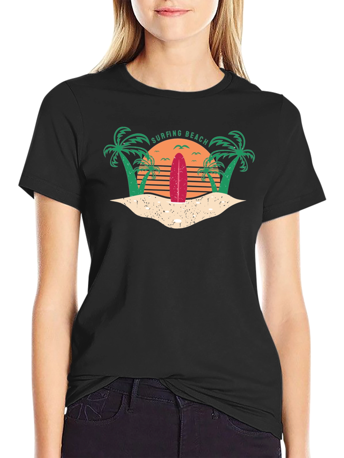 Surfing Beach Retro Graphic Tee