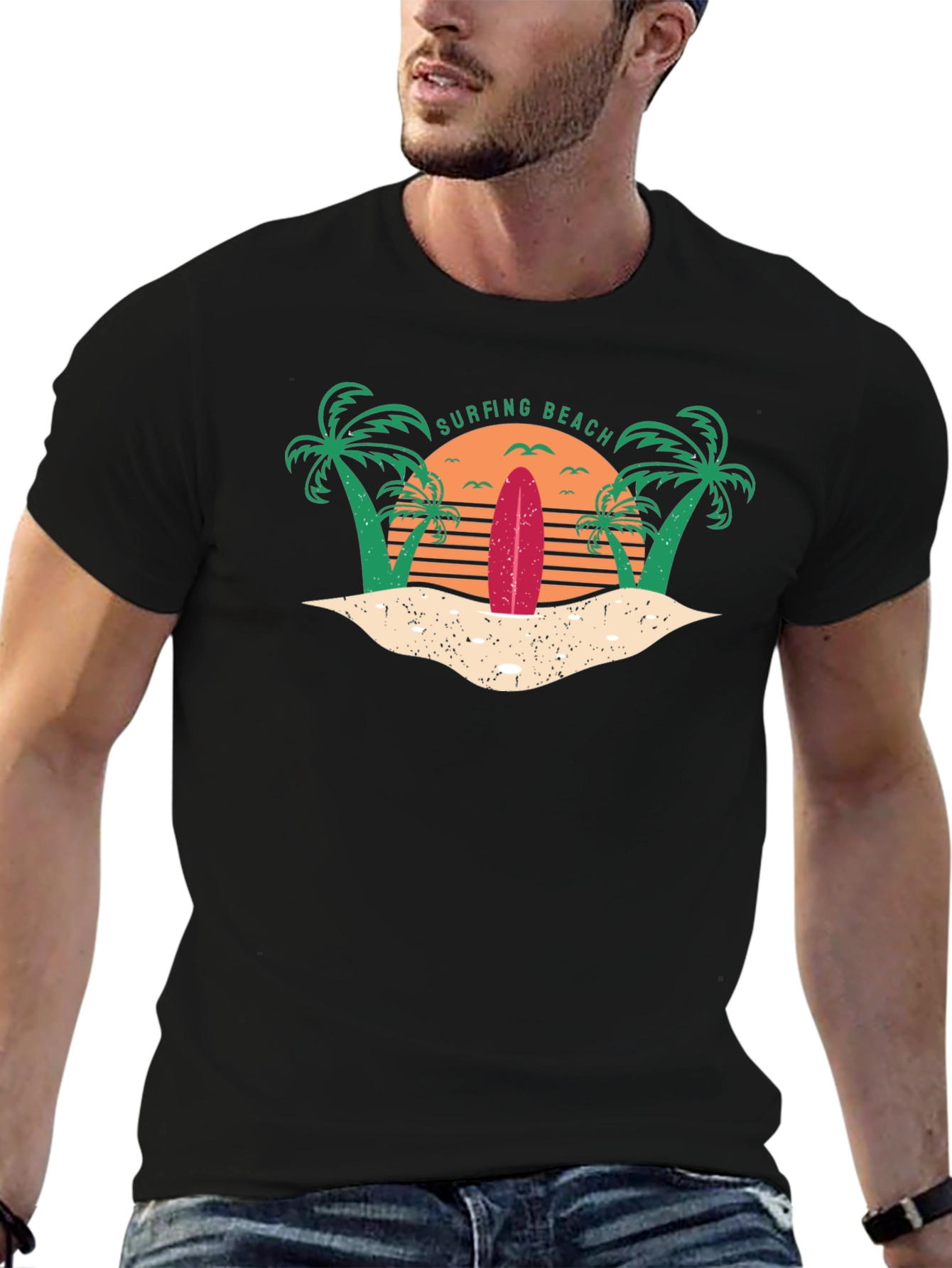 Surfing Beach Retro Graphic Tee