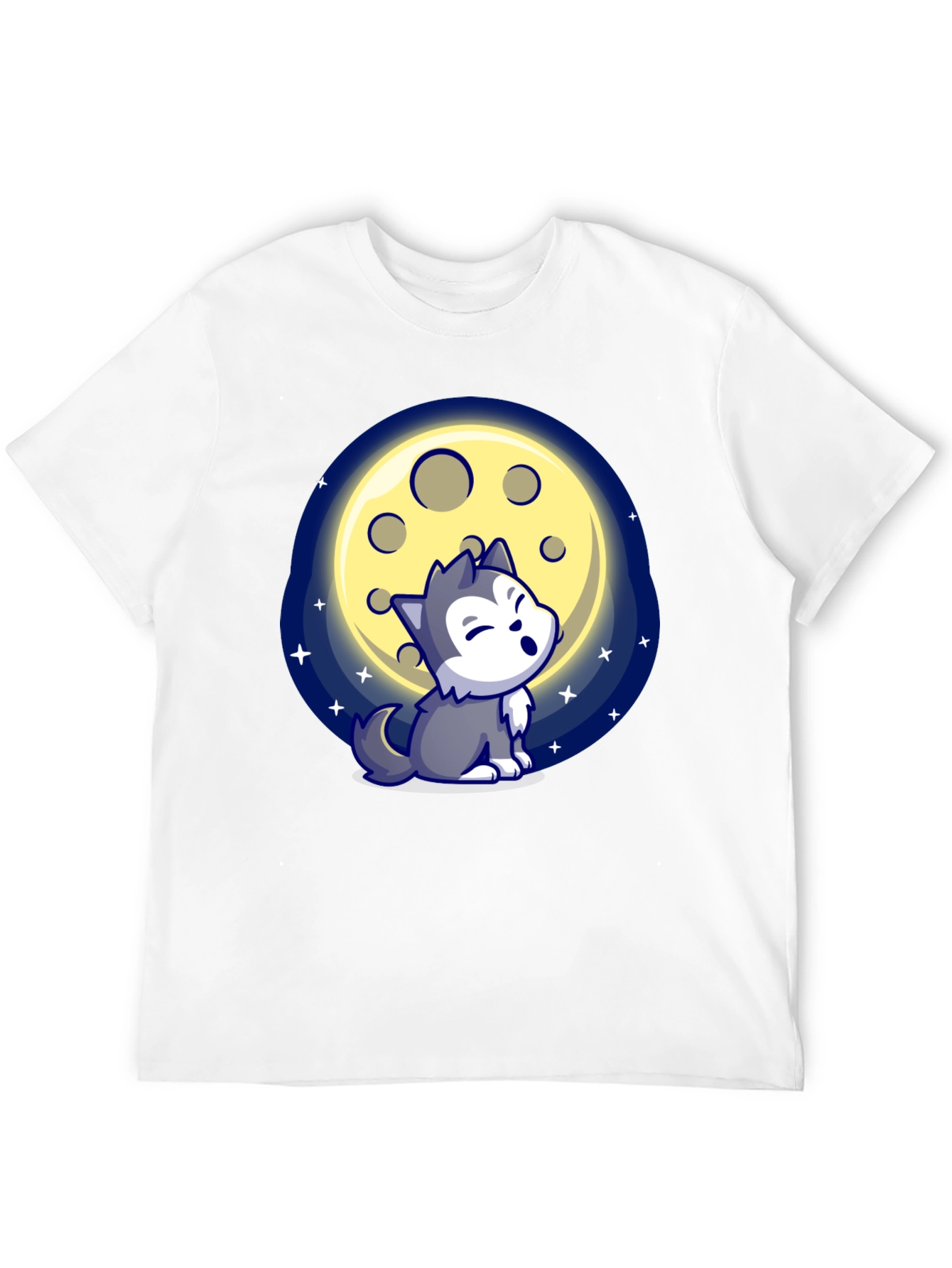 Cartoon Wolf Howling at Moon T-Shirt