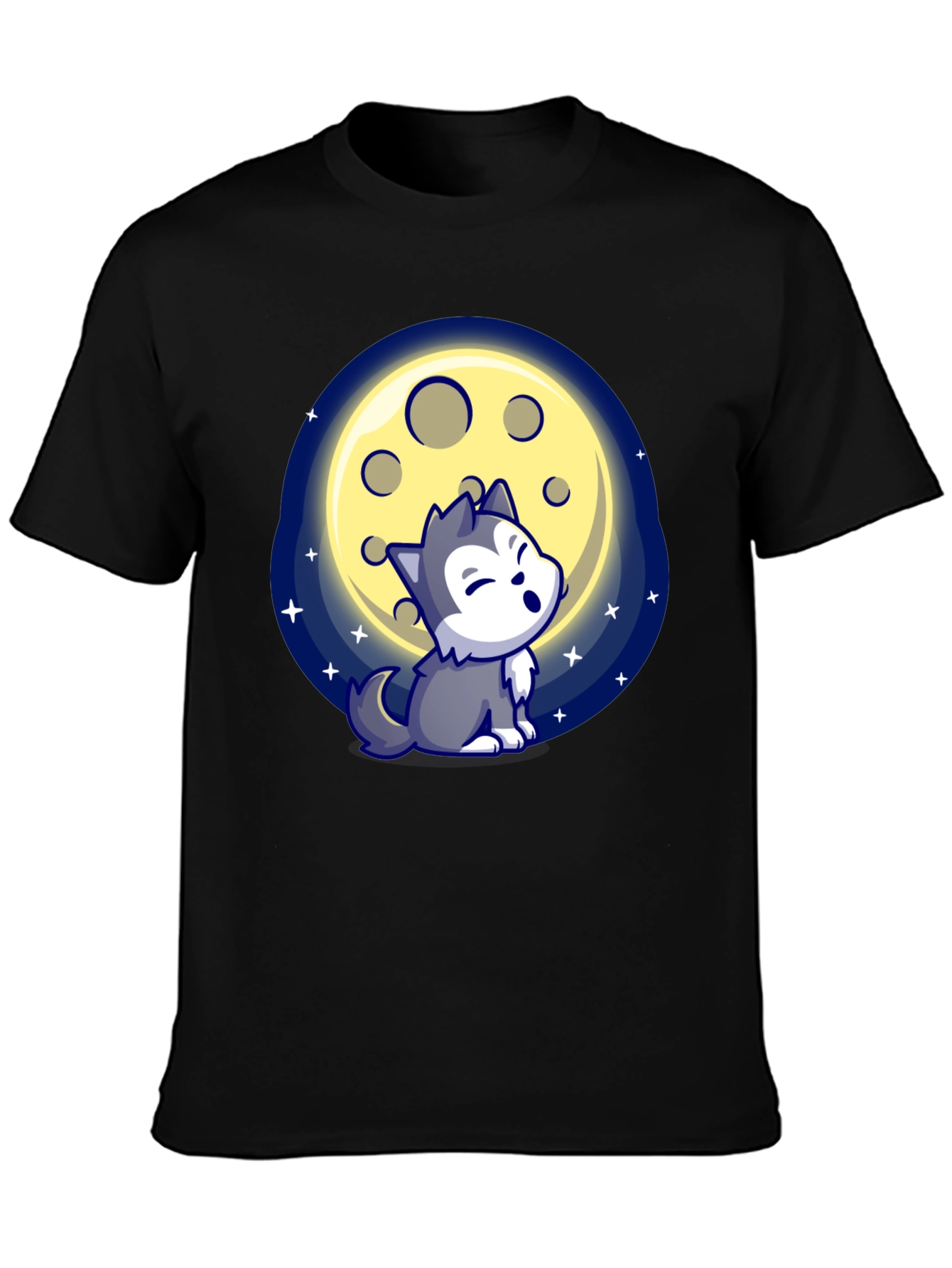 Cartoon Wolf Howling at Moon T-Shirt