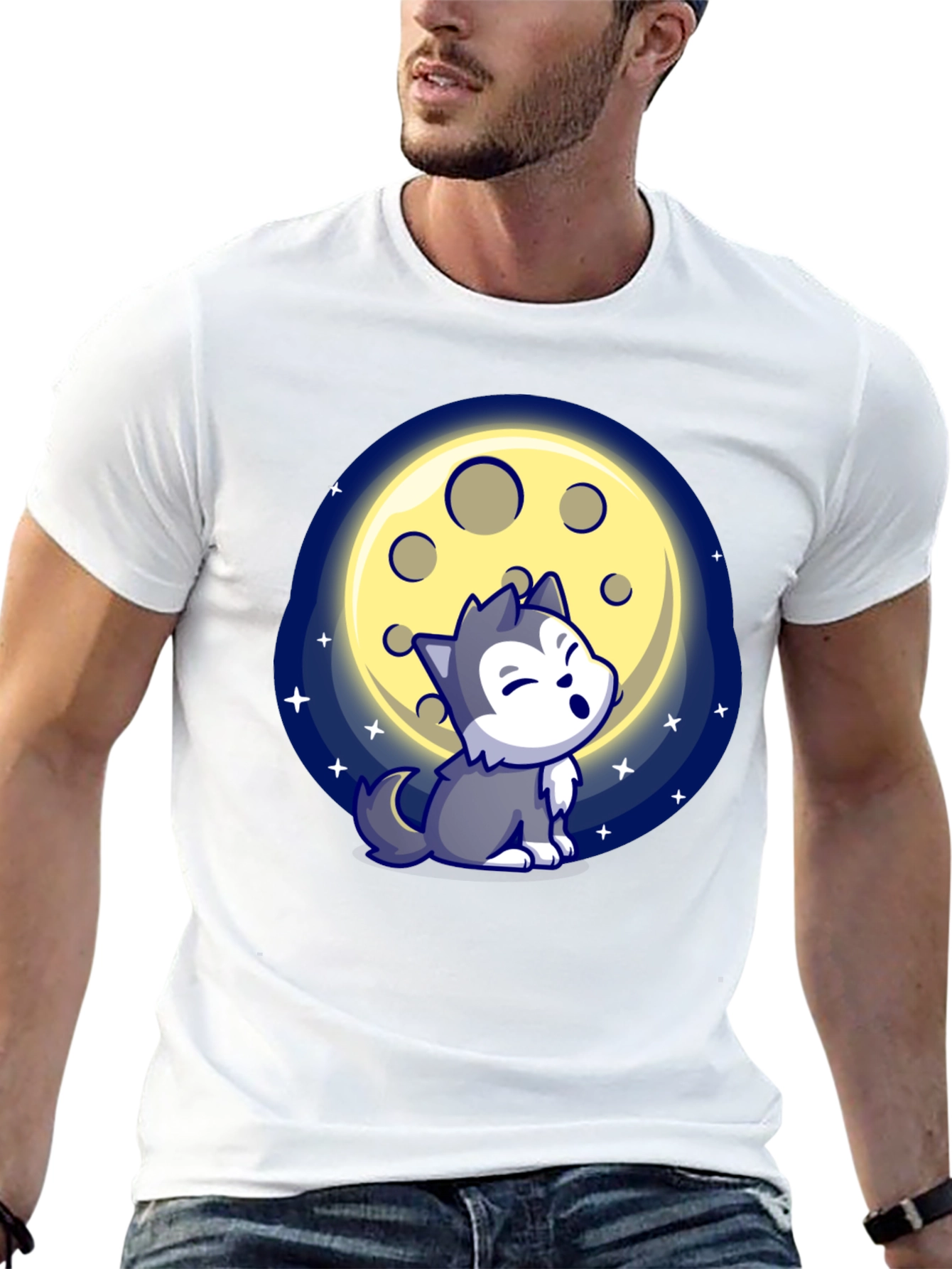 Cartoon Wolf Howling at Moon T-Shirt