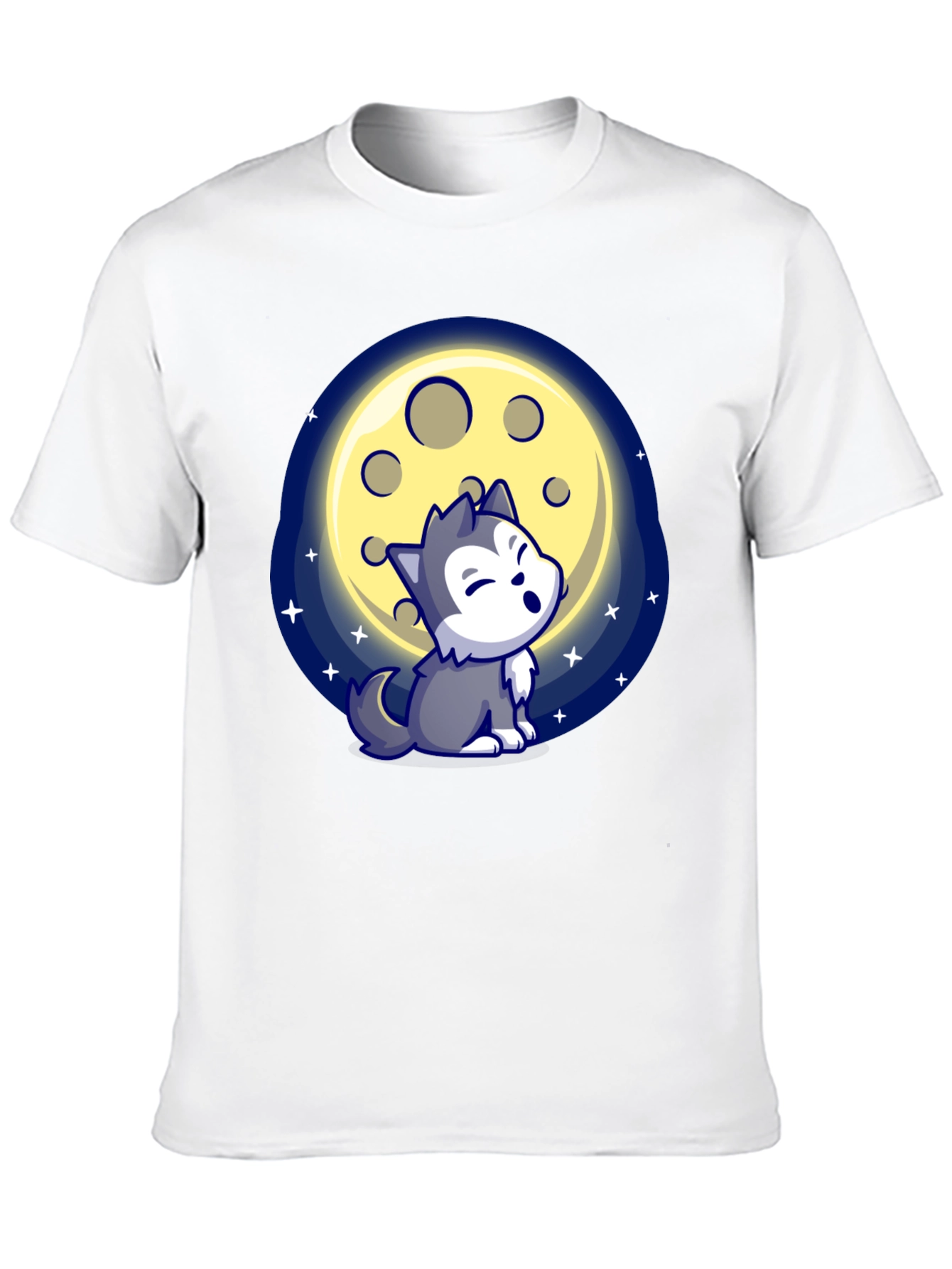 Cartoon Wolf Howling at Moon T-Shirt
