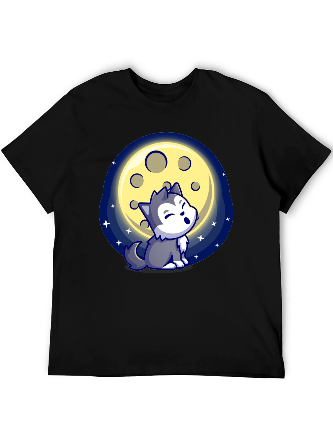 Cartoon Wolf Howling at Moon T-Shirt