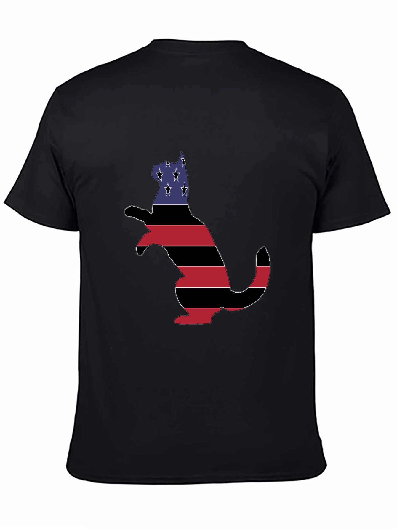 Patriotic Cat USA Flag T-Shirt - Black