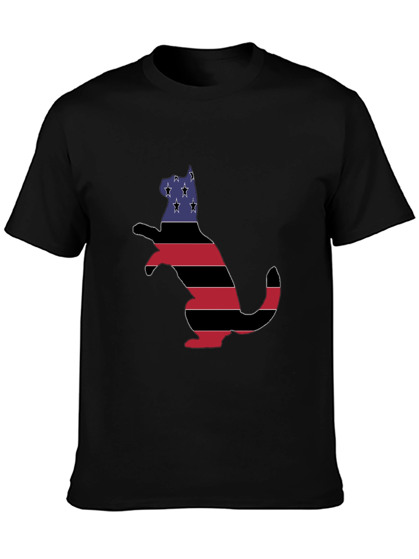 Patriotic Cat USA Flag T-Shirt - Black
