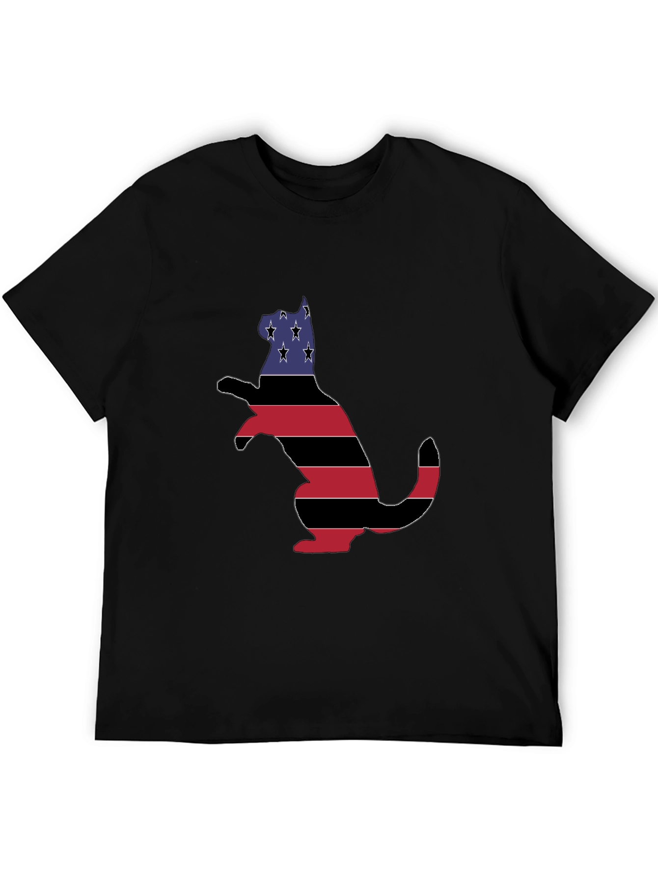 Patriotic Cat USA Flag T-Shirt - Black
