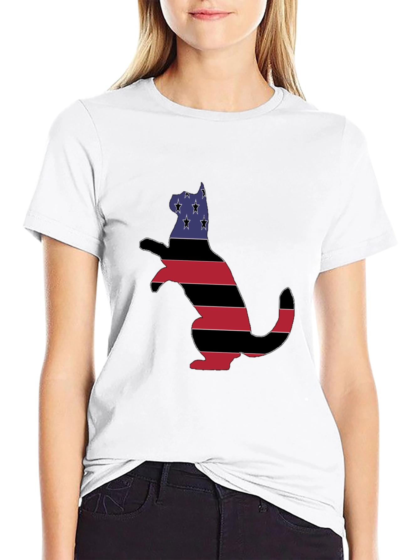 Patriotic Cat USA Flag T-Shirt - Black
