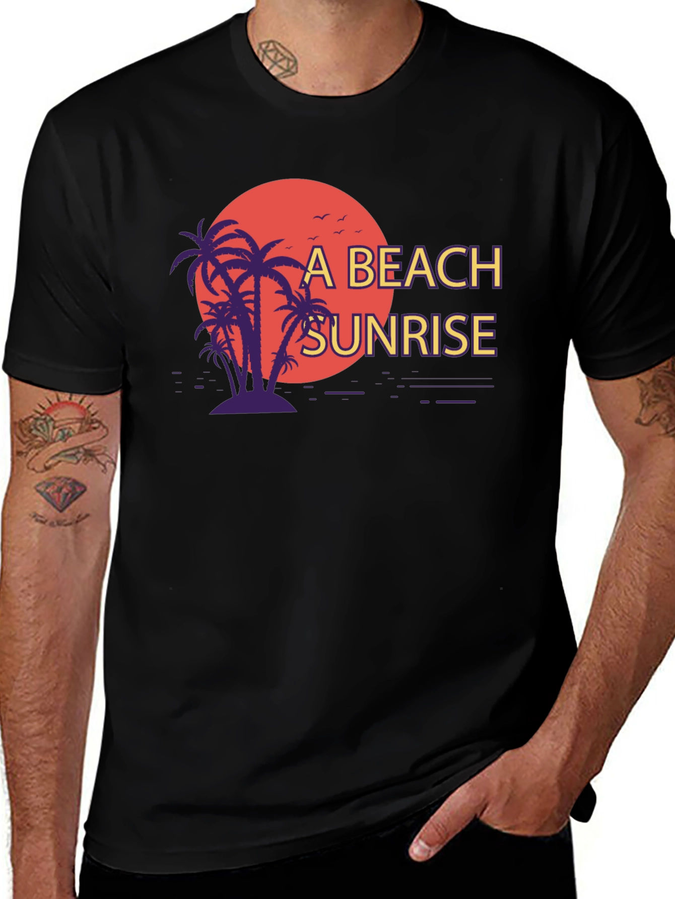 Beach Sunrise Graphic T-Shirt - Black