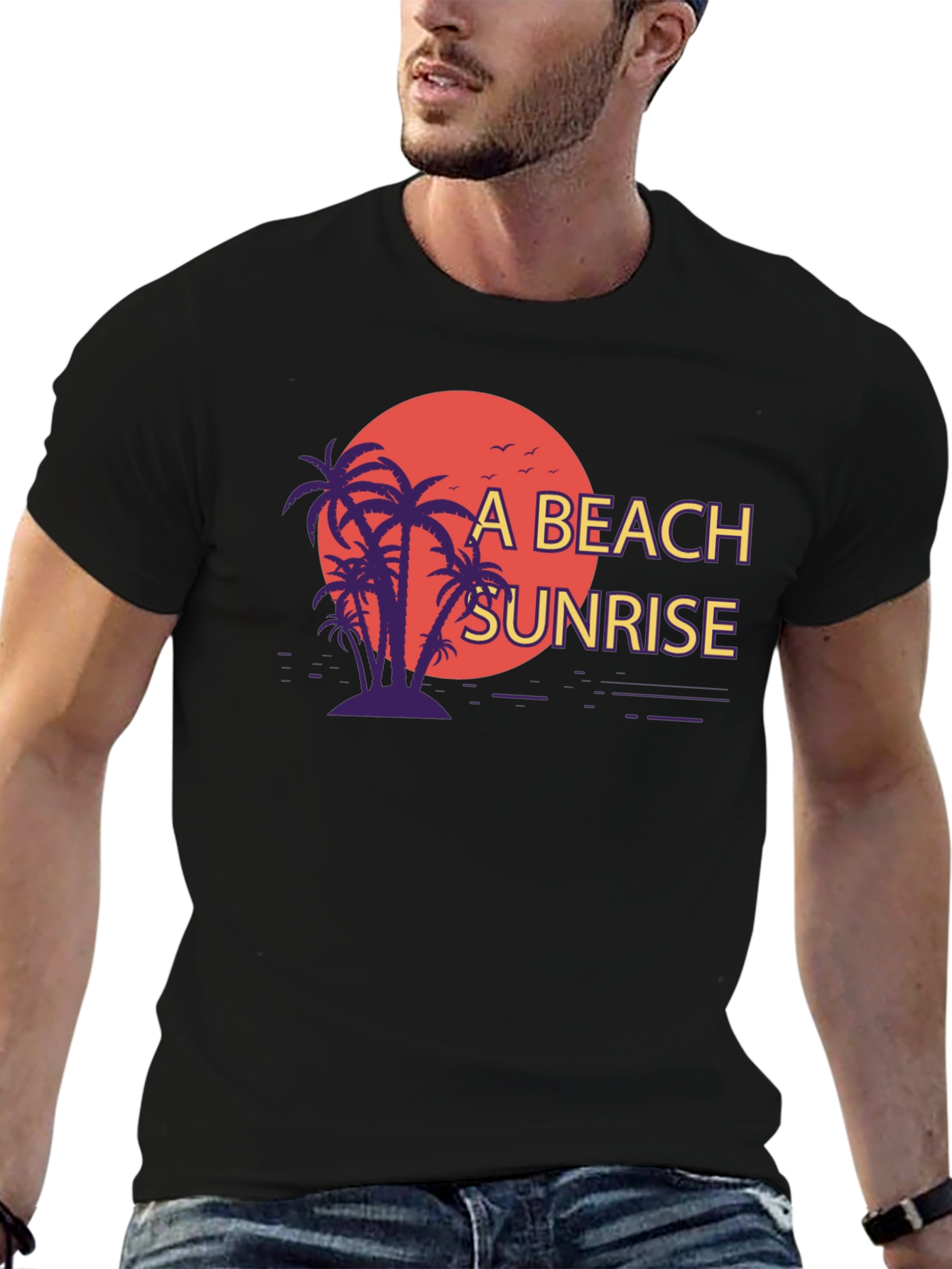 Beach Sunrise Graphic T-Shirt - Black