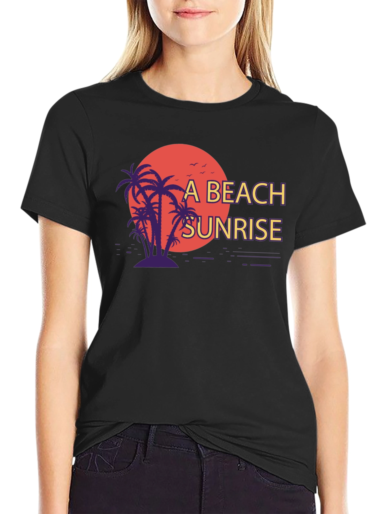 Beach Sunrise Graphic T-Shirt - Black