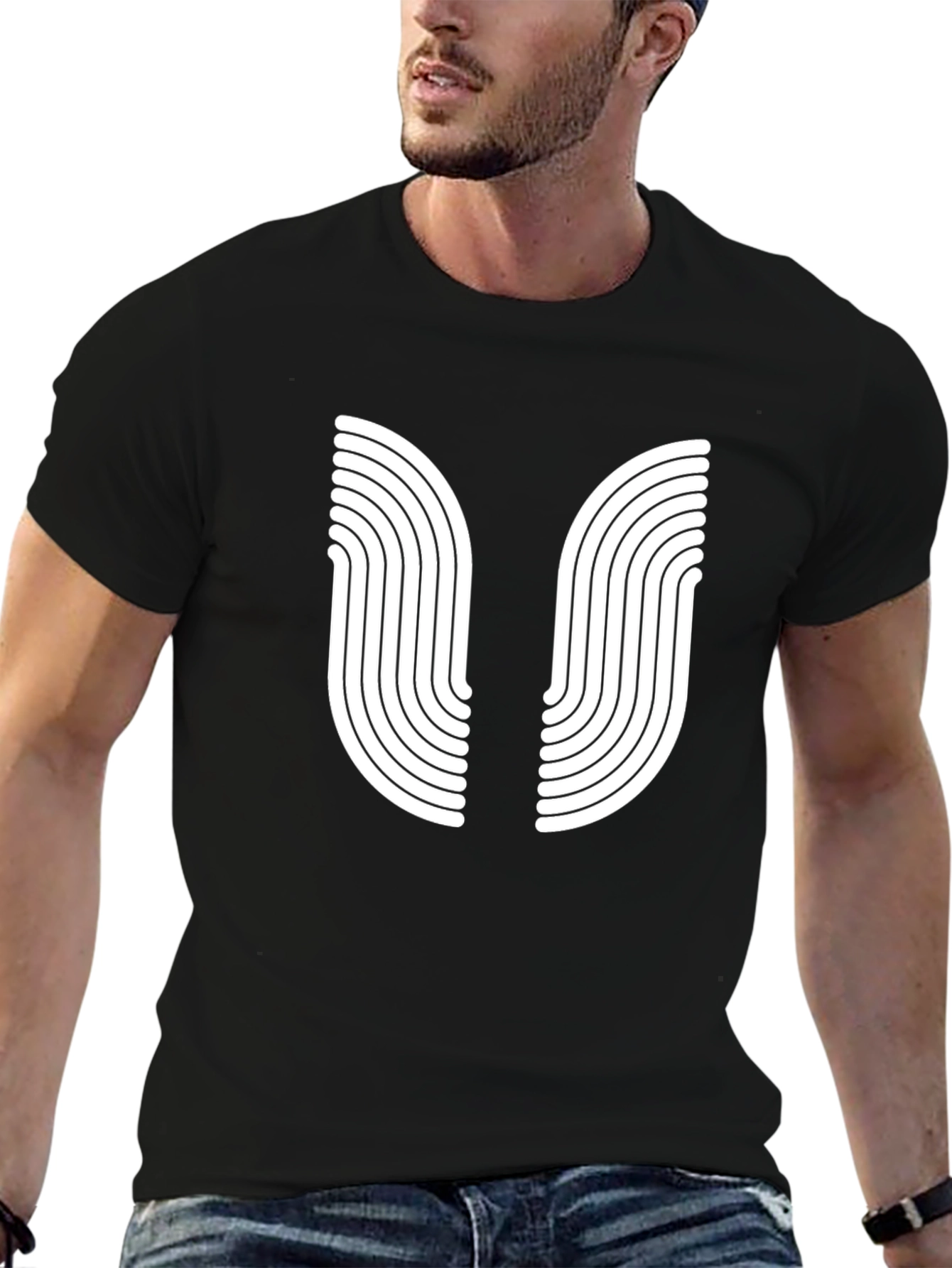 Modern Black Tee with Abstract Graphic Design