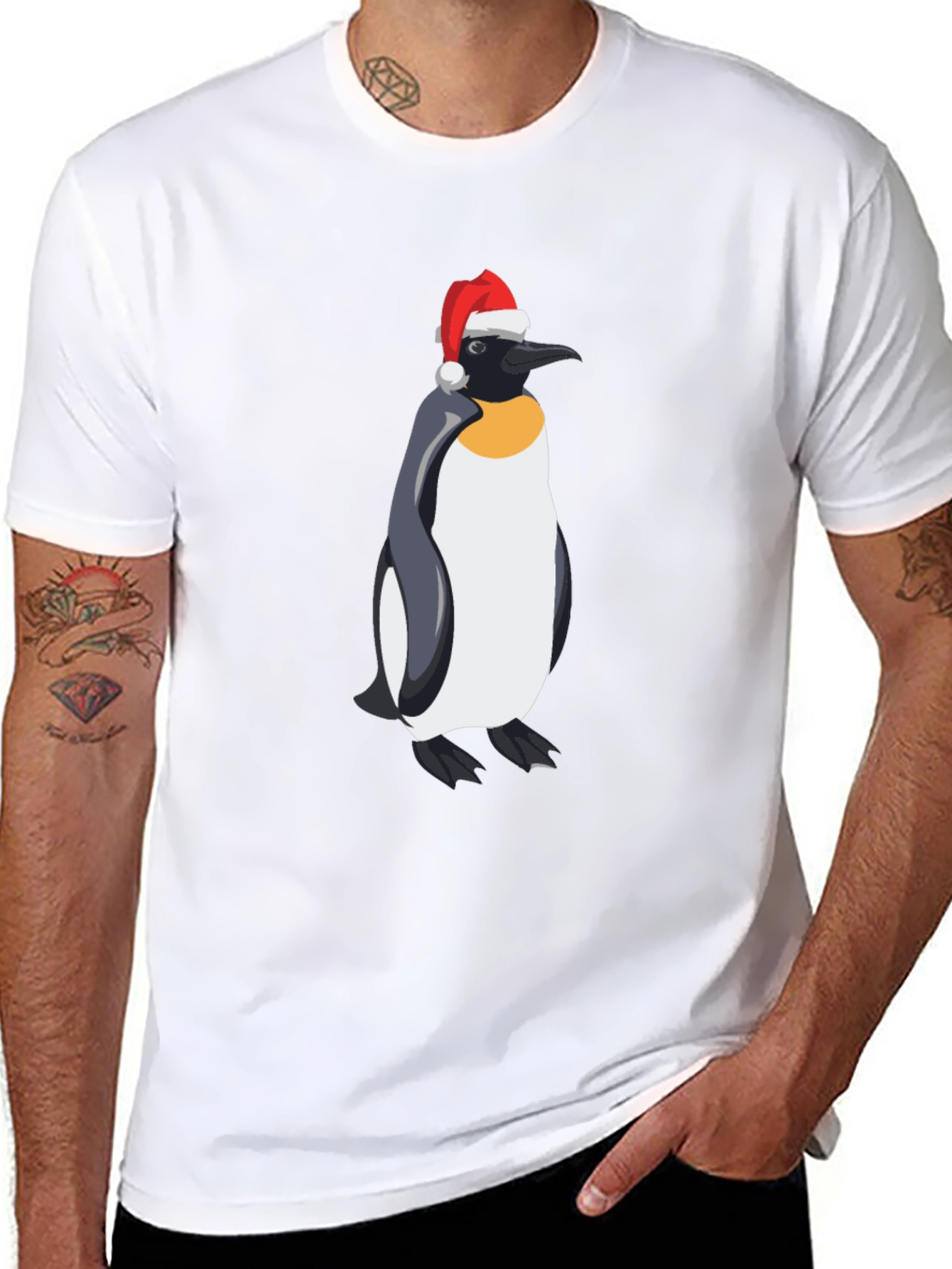Penguin Santa Hat Graphic Tee - Holiday Style