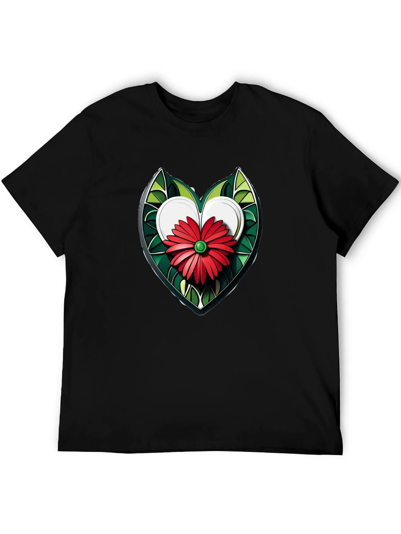 Heart Flower Graphic Black T-Shirt