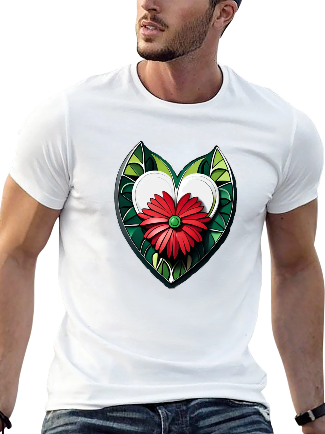 Heart Flower Graphic Black T-Shirt