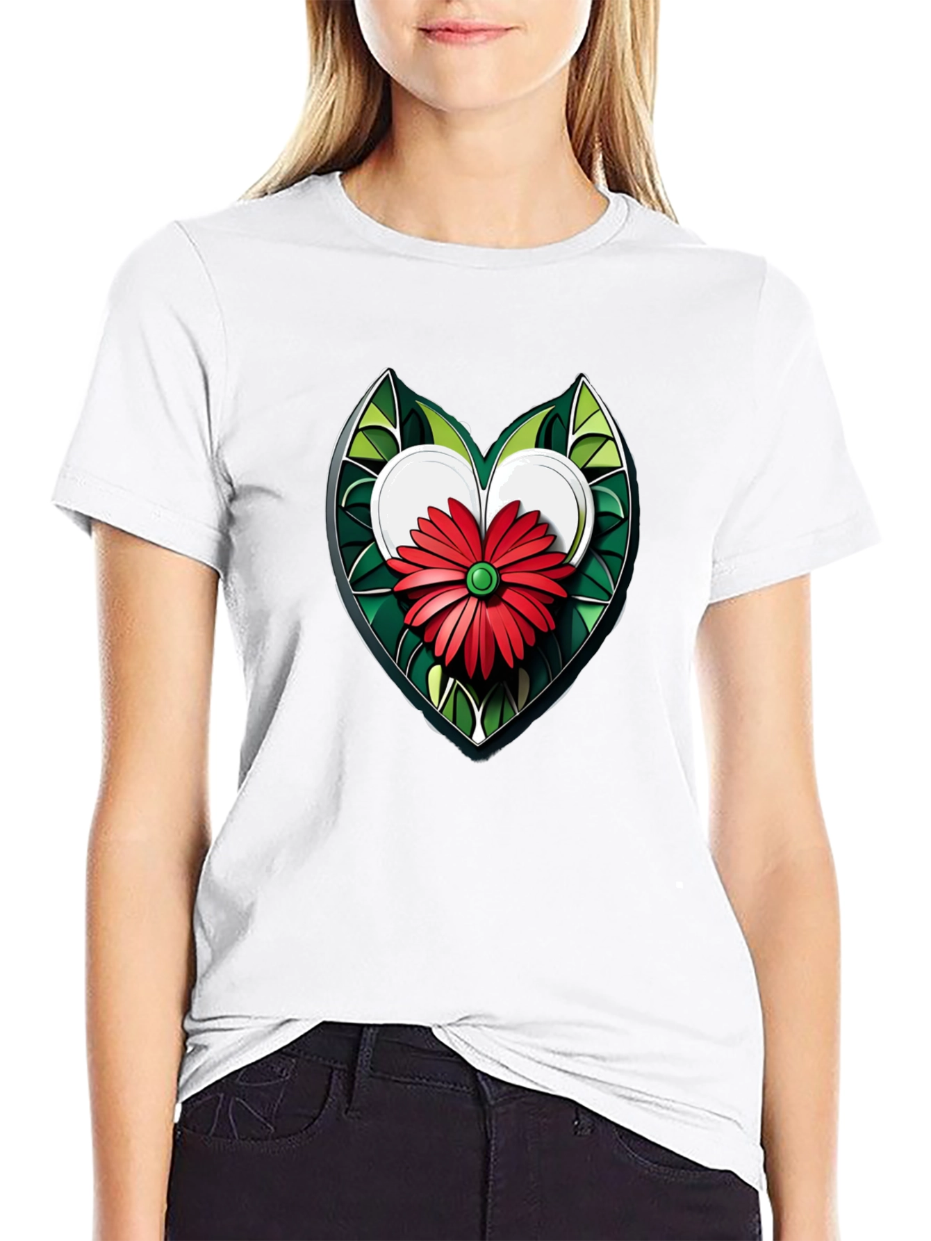Heart Flower Graphic Black T-Shirt