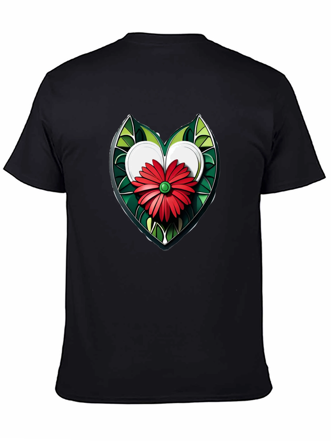 Heart Flower Graphic Black T-Shirt