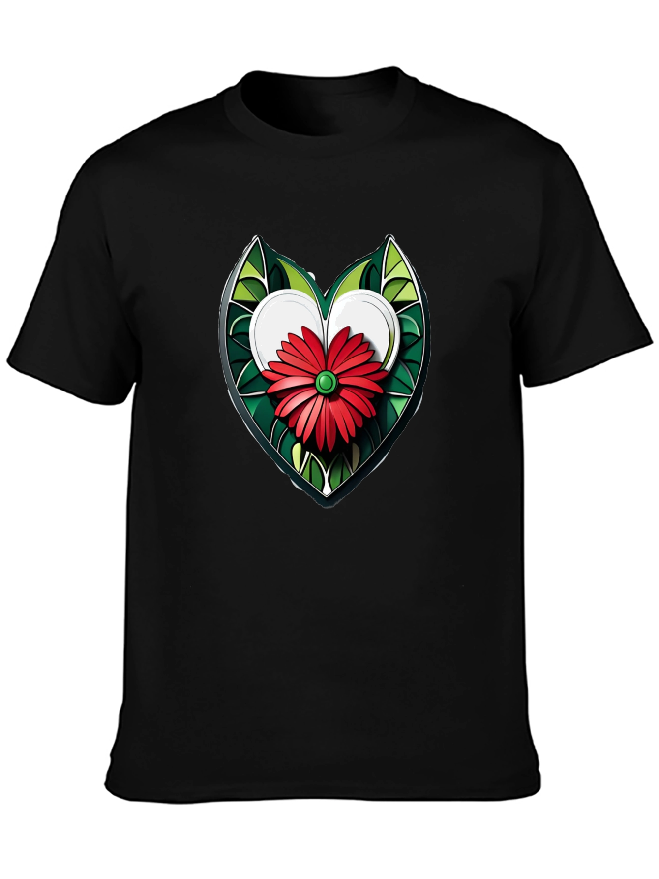 Heart Flower Graphic Black T-Shirt