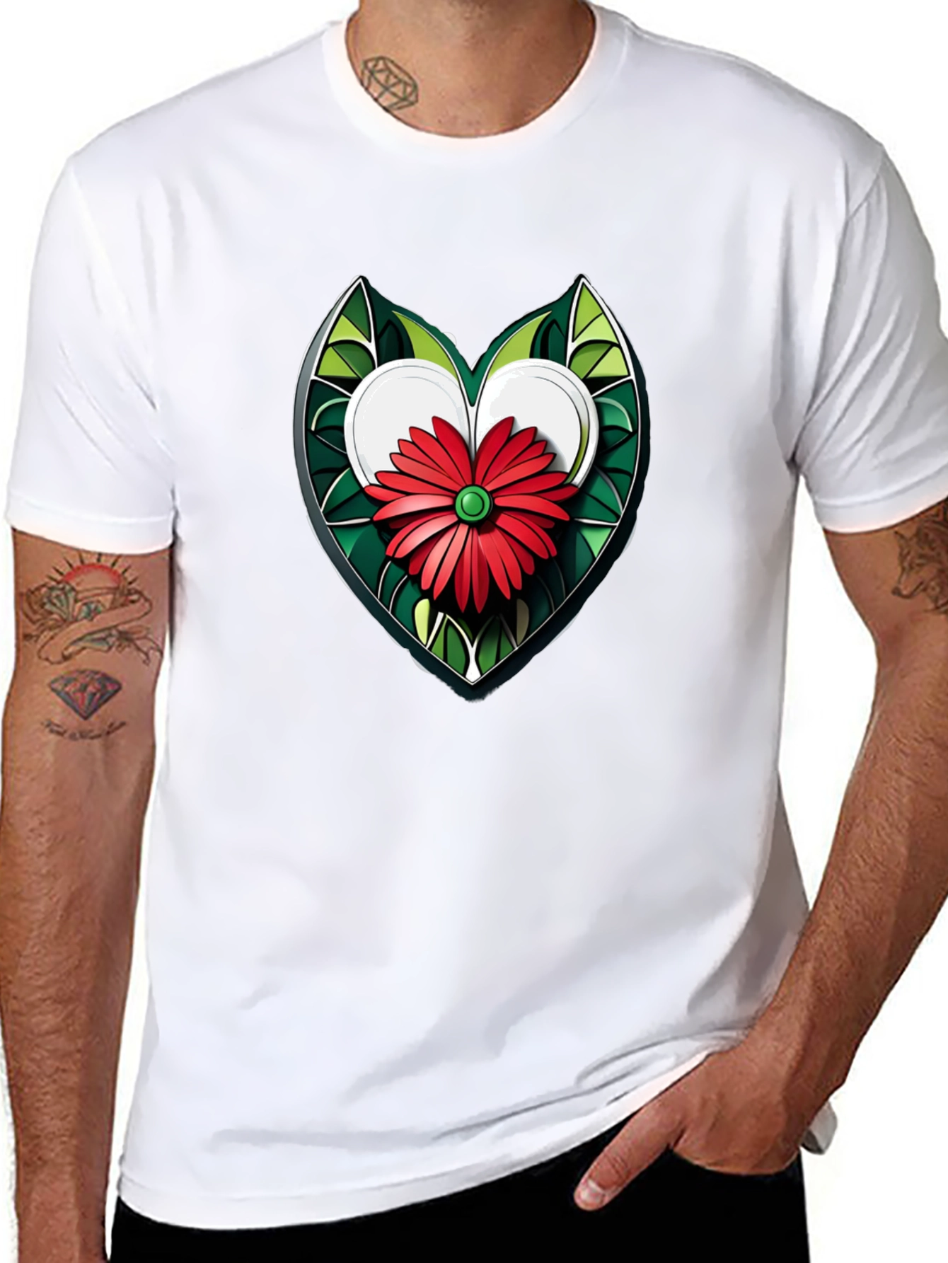 Heart Flower Graphic Black T-Shirt