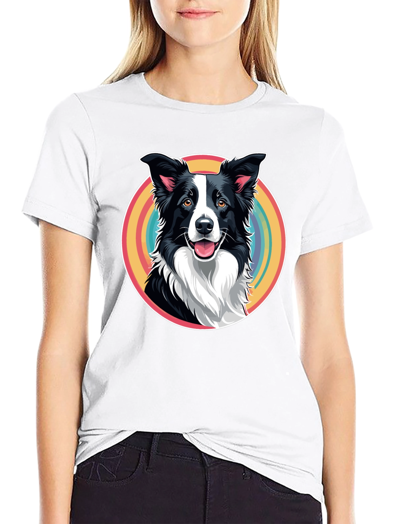 Border Collie Rainbow Circle Graphic T-Shirt