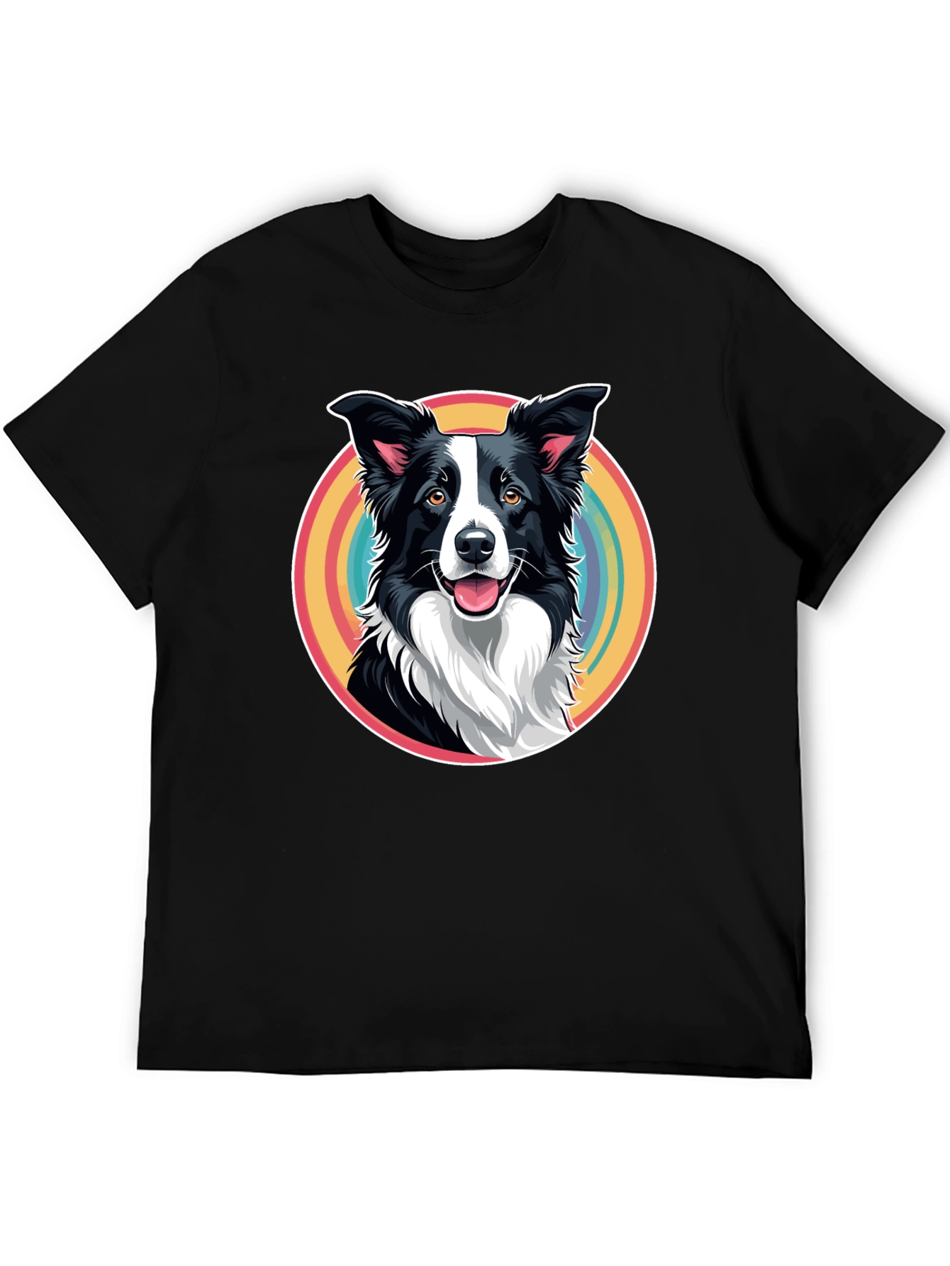 Border Collie Rainbow Circle Graphic T-Shirt