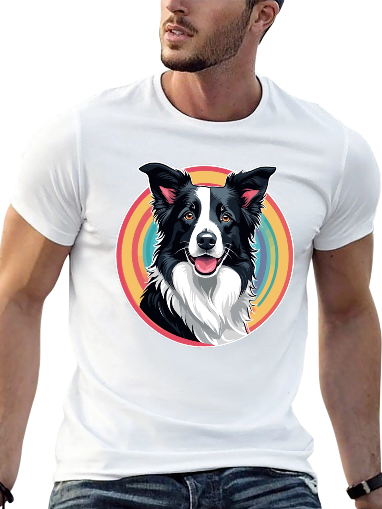 Border Collie Rainbow Circle Graphic T-Shirt