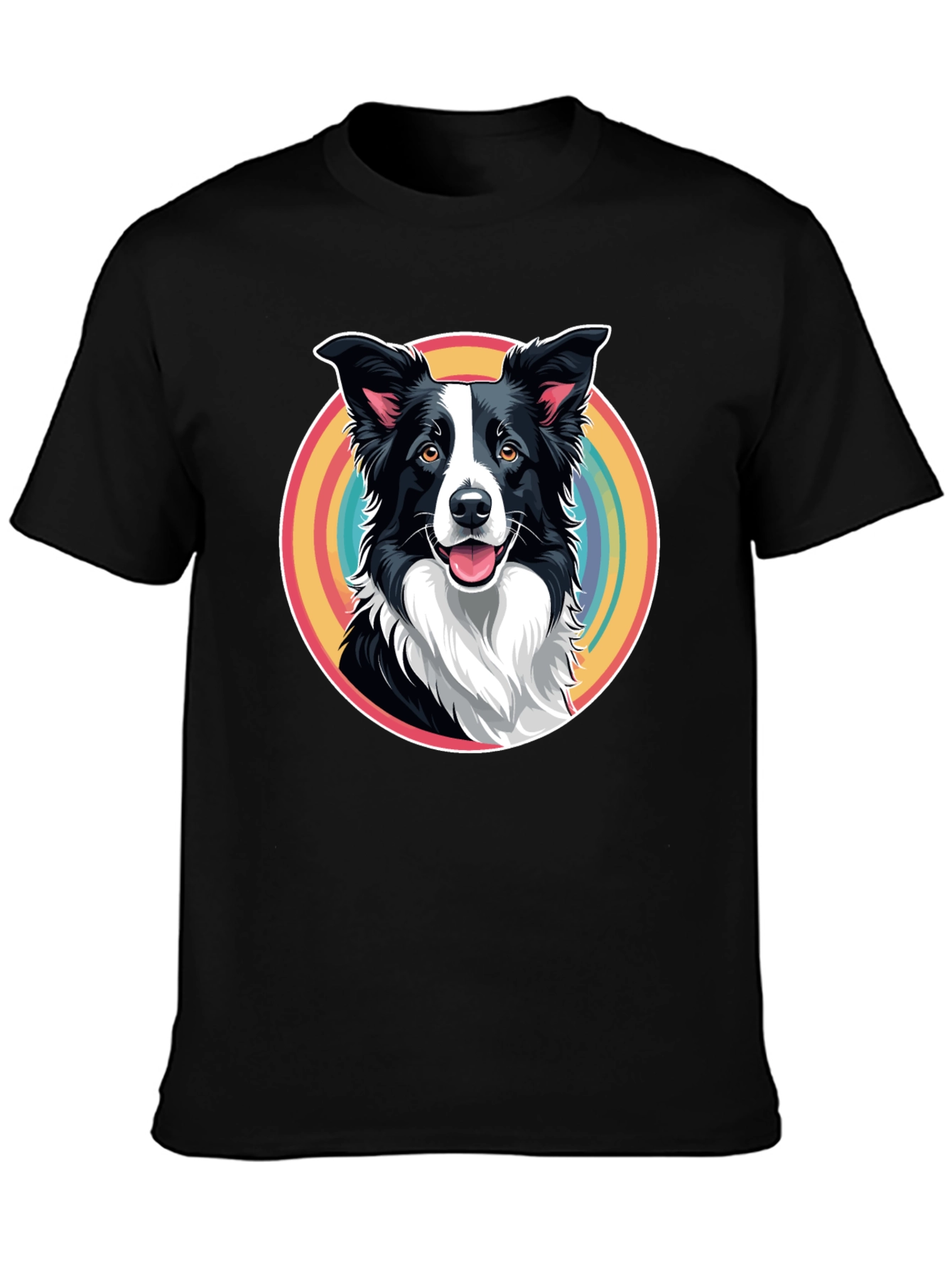 Border Collie Rainbow Circle Graphic T-Shirt