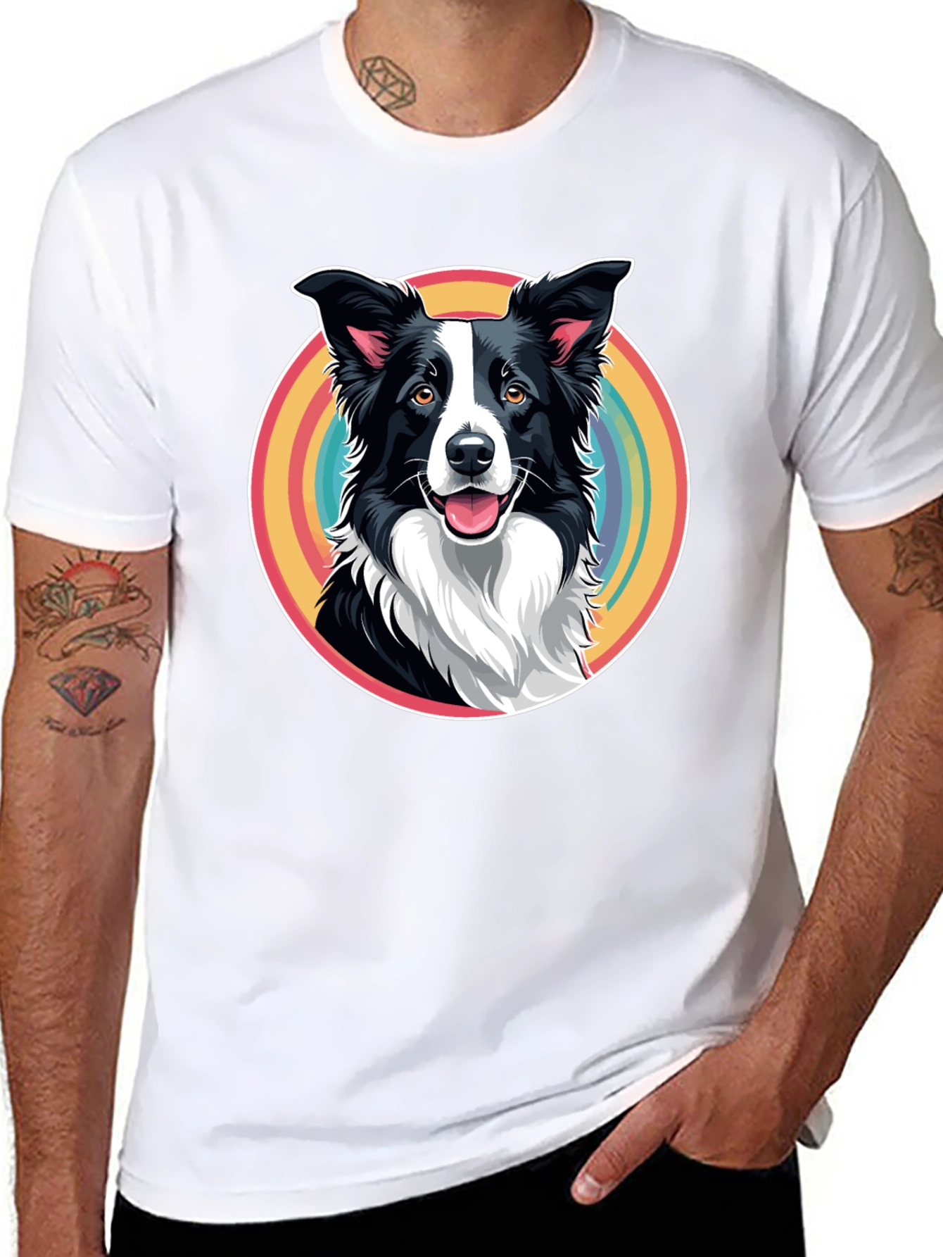 Border Collie Rainbow Circle Graphic T-Shirt