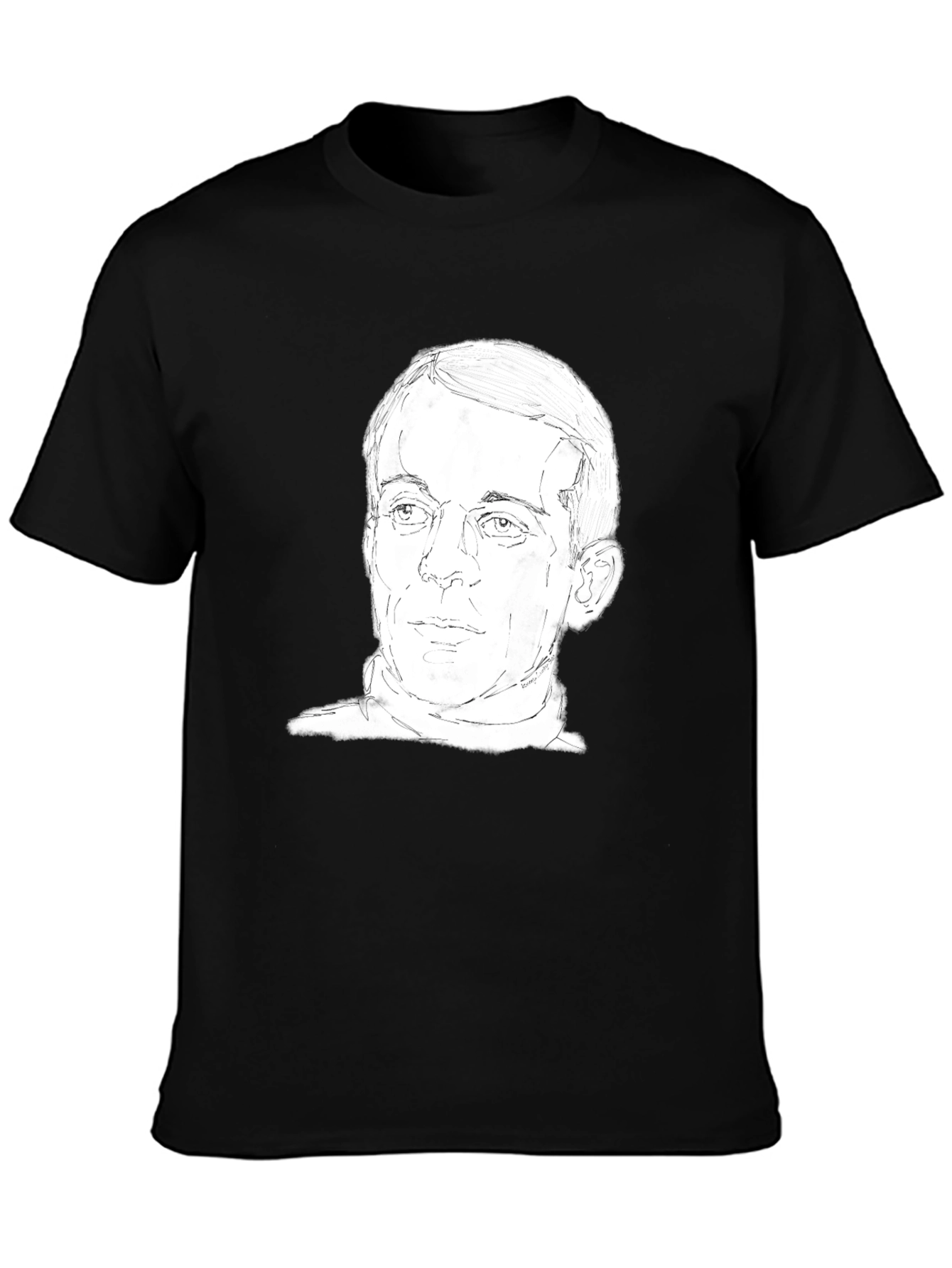 Mens Black T-Shirt with Face Sketch