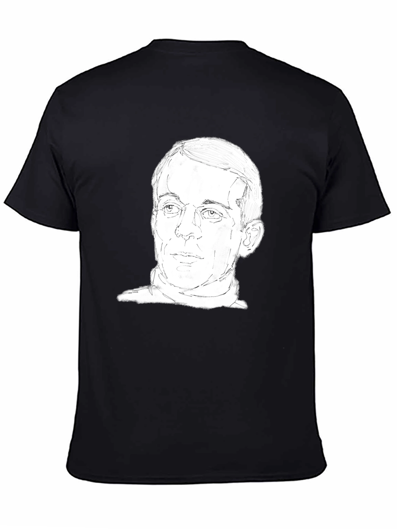 Mens Black T-Shirt with Face Sketch