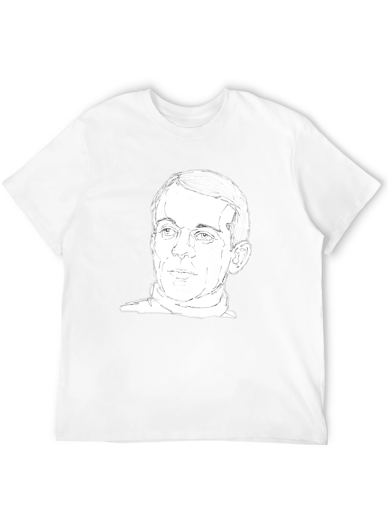 Mens Black T-Shirt with Face Sketch
