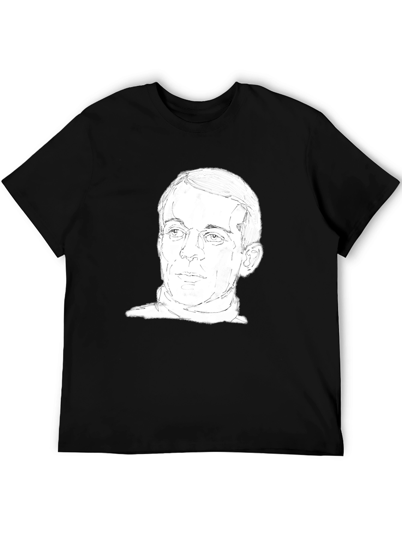 Mens Black T-Shirt with Face Sketch