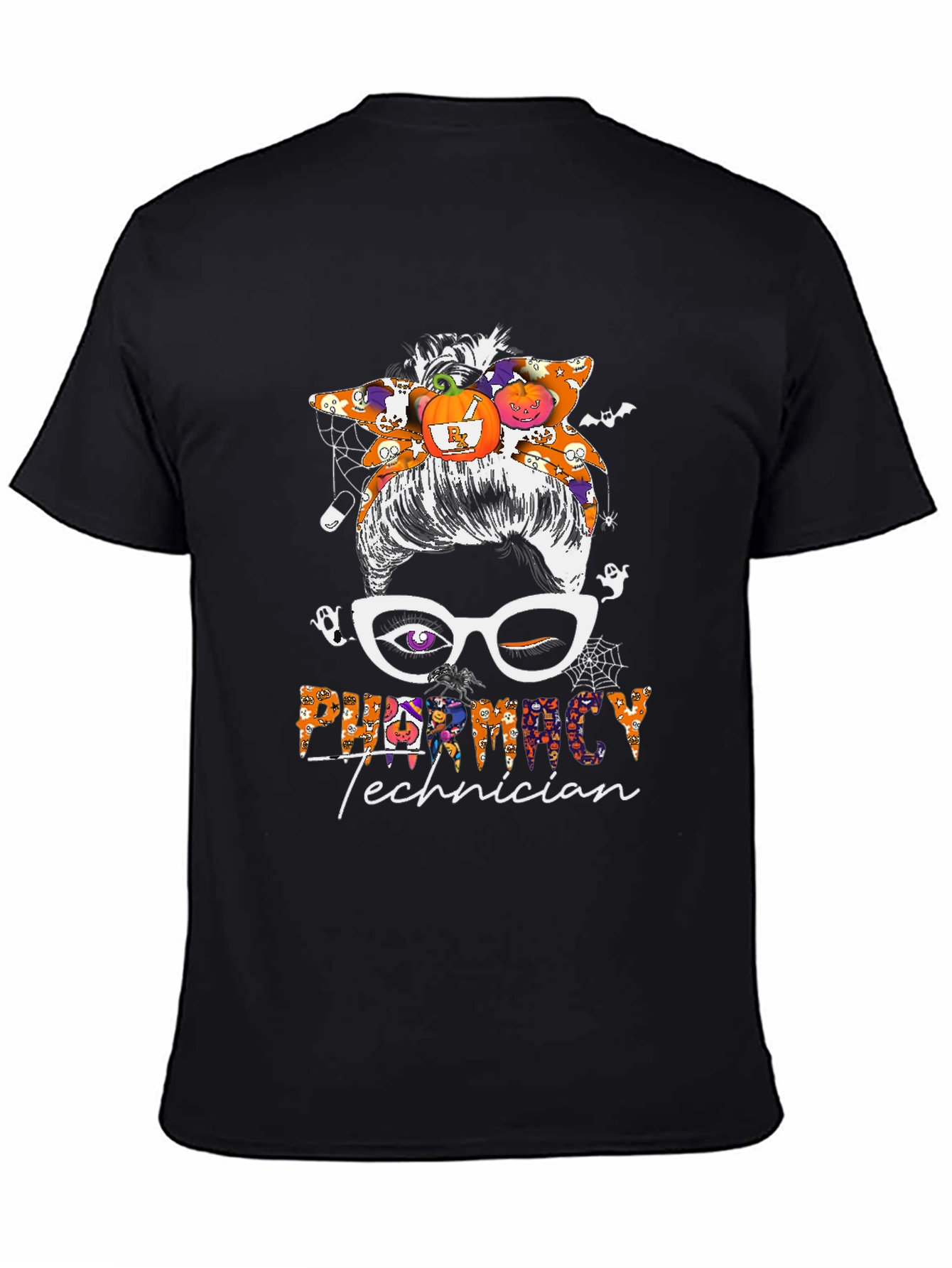 Pharmacy Technician Halloween Messy Bun T-Shirt
