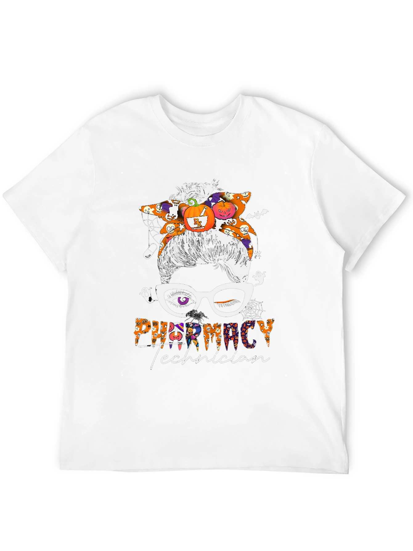 Pharmacy Technician Halloween Messy Bun T-Shirt