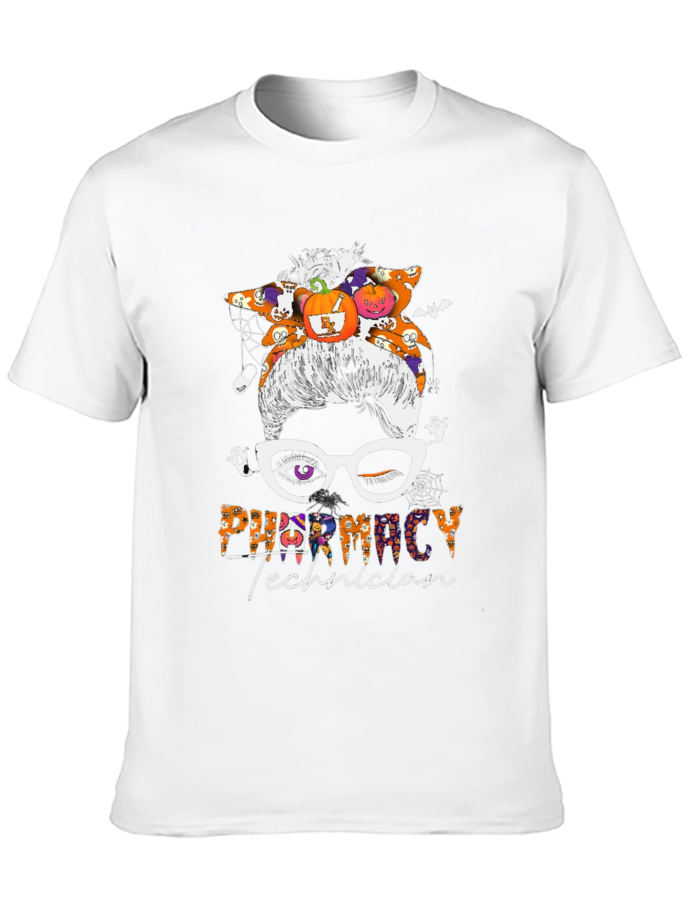 Pharmacy Technician Halloween Messy Bun T-Shirt