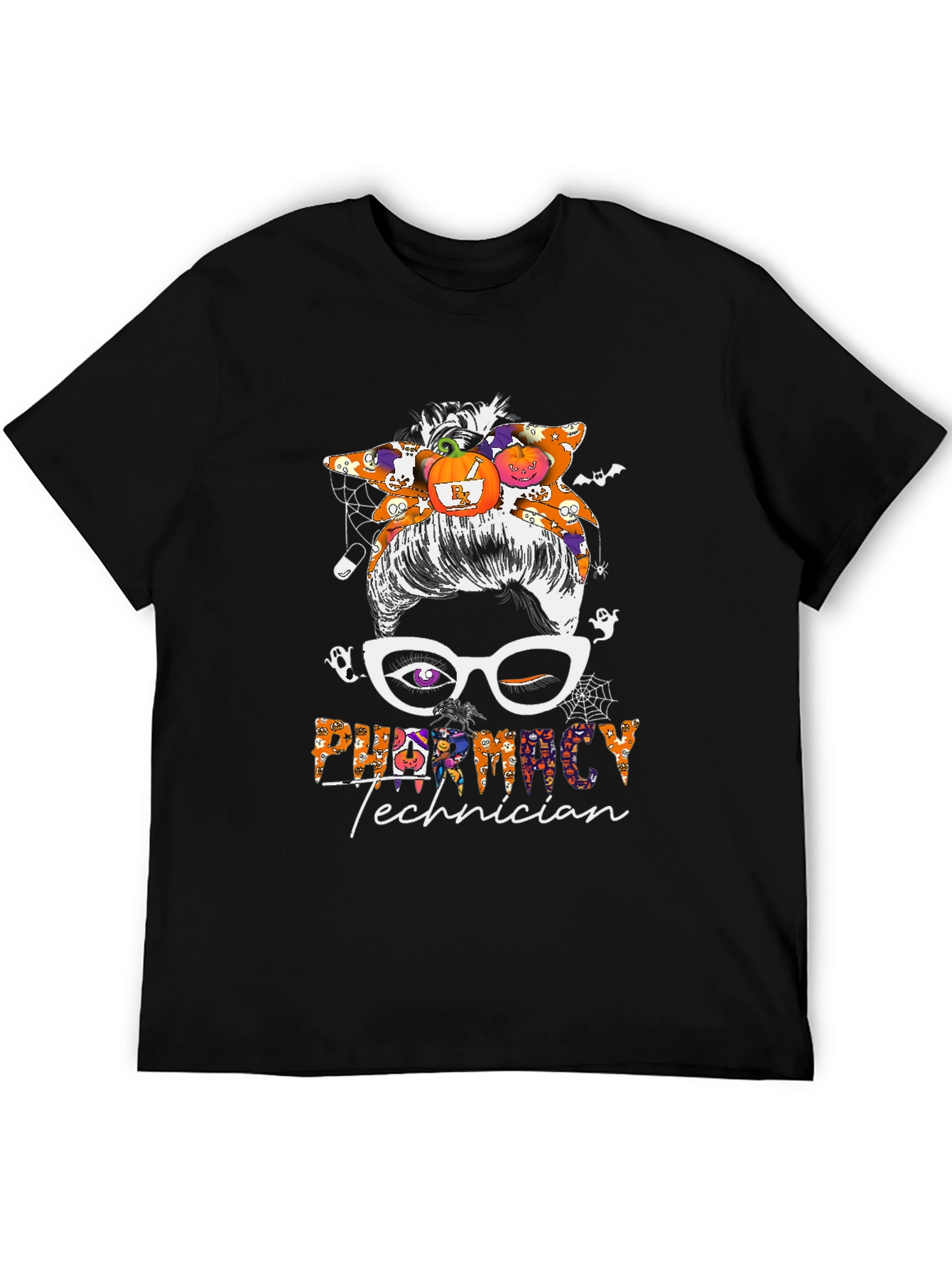 Pharmacy Technician Halloween Messy Bun T-Shirt