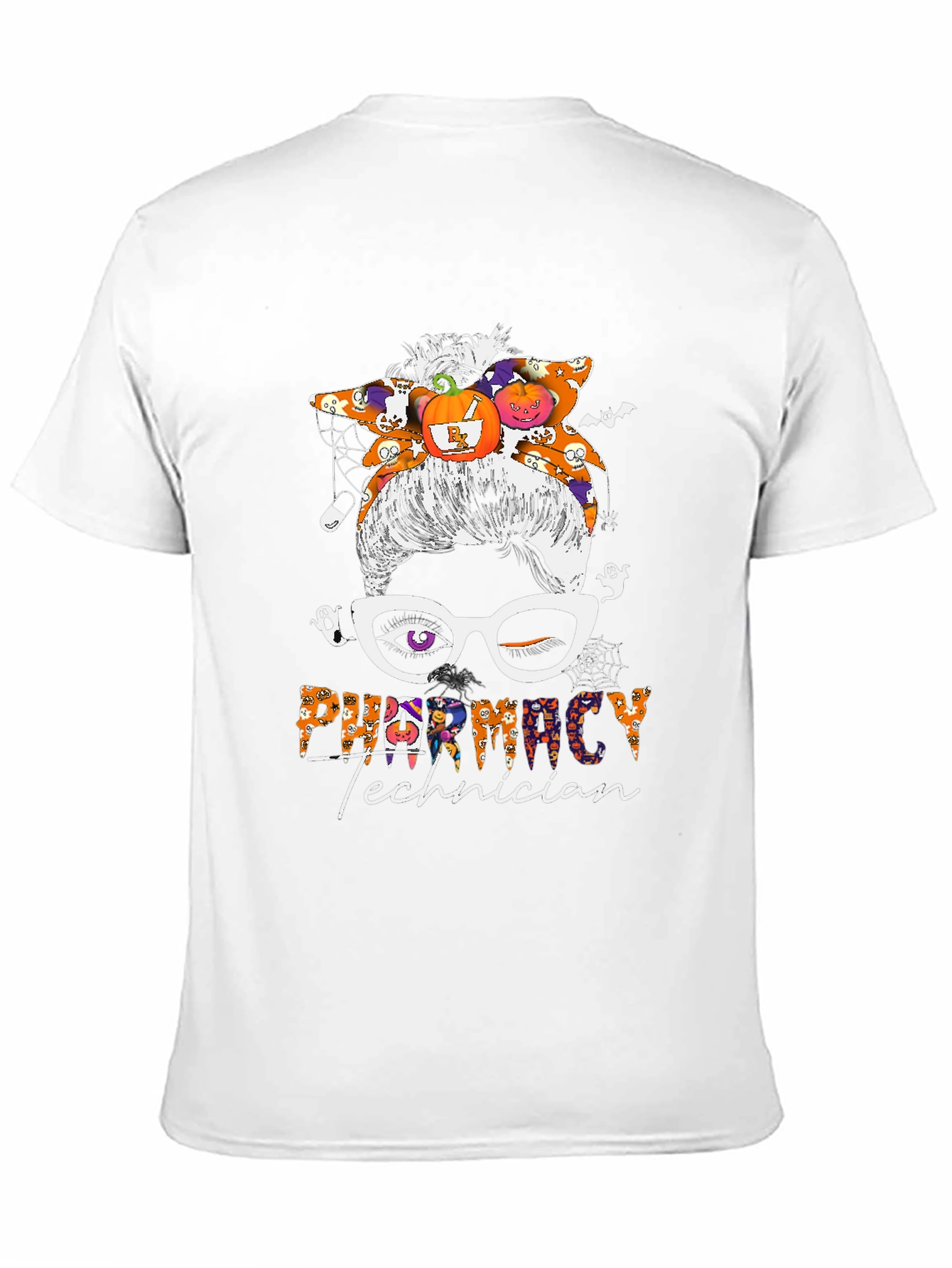Pharmacy Technician Halloween Messy Bun T-Shirt