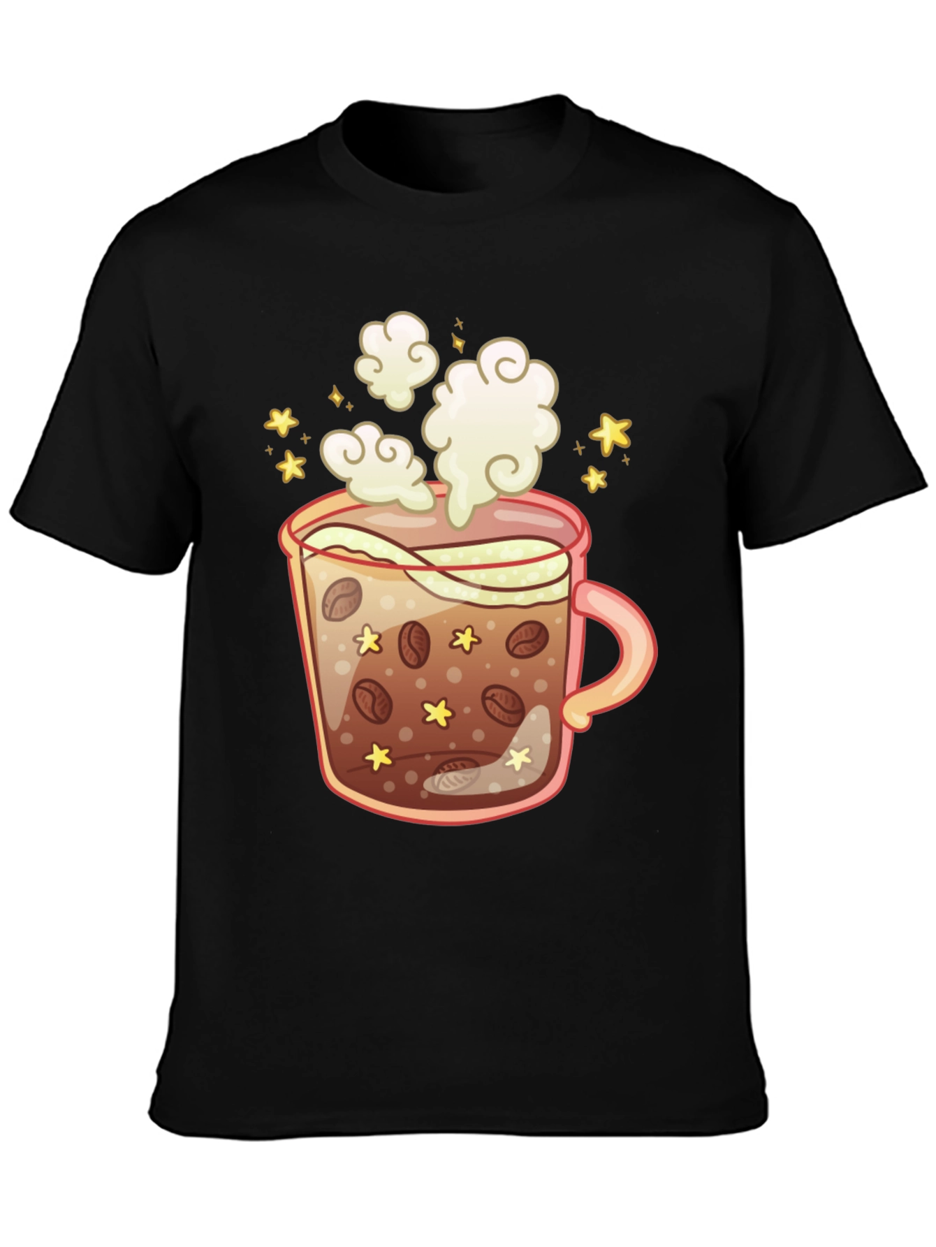 Coffee Cup Graphic Tee - Black Cotton T-Shirt