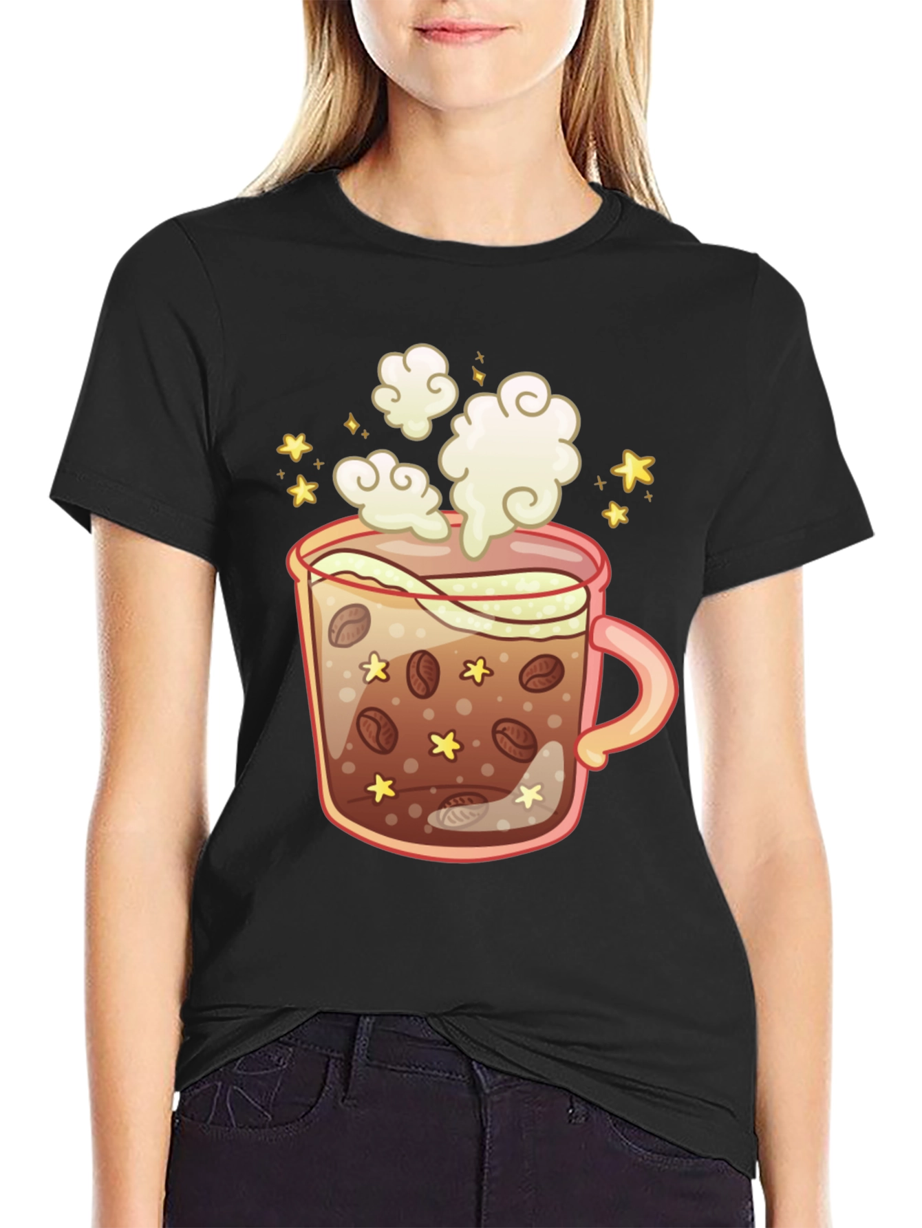 Coffee Cup Graphic Tee - Black Cotton T-Shirt