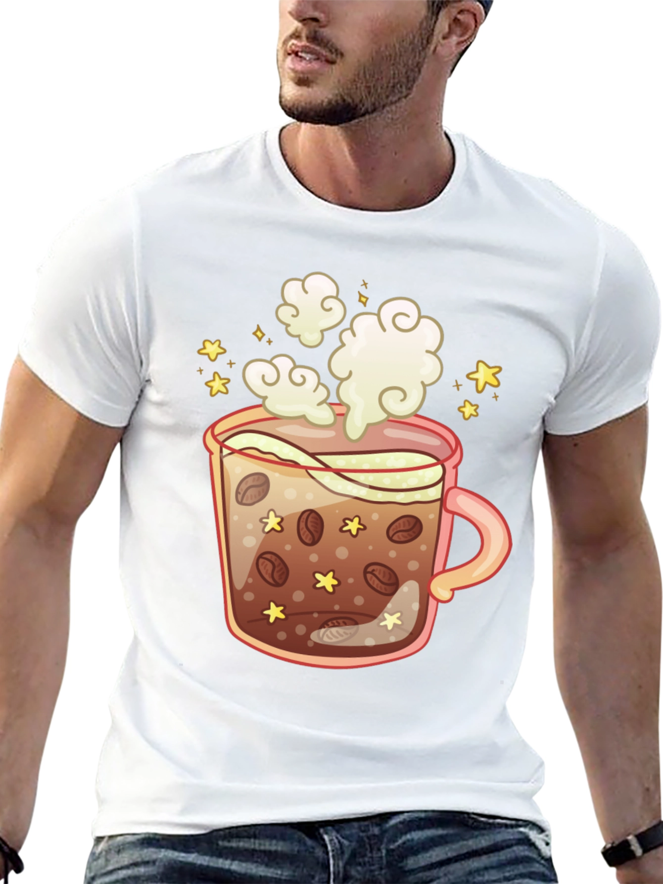 Coffee Cup Graphic Tee - Black Cotton T-Shirt