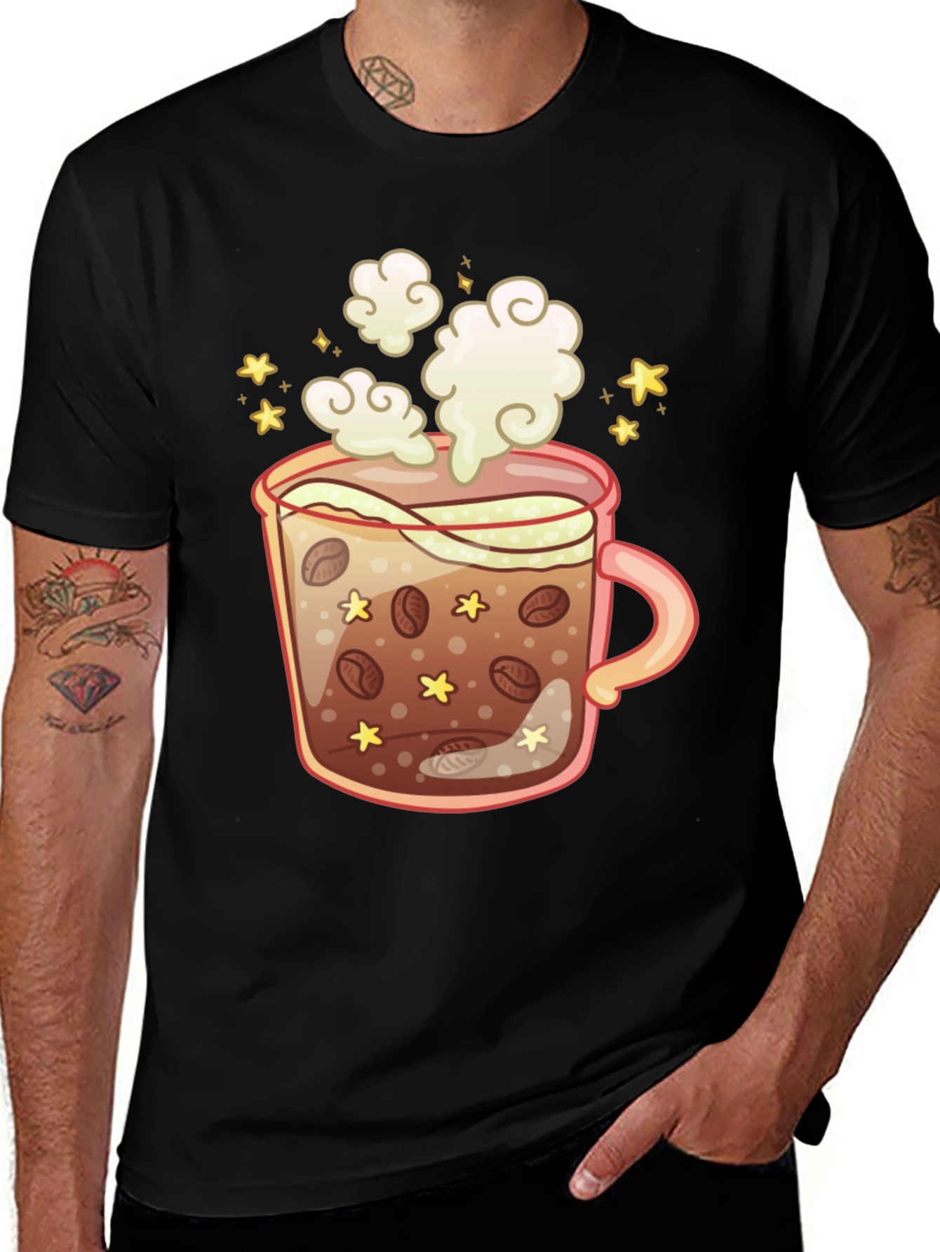 Coffee Cup Graphic Tee - Black Cotton T-Shirt